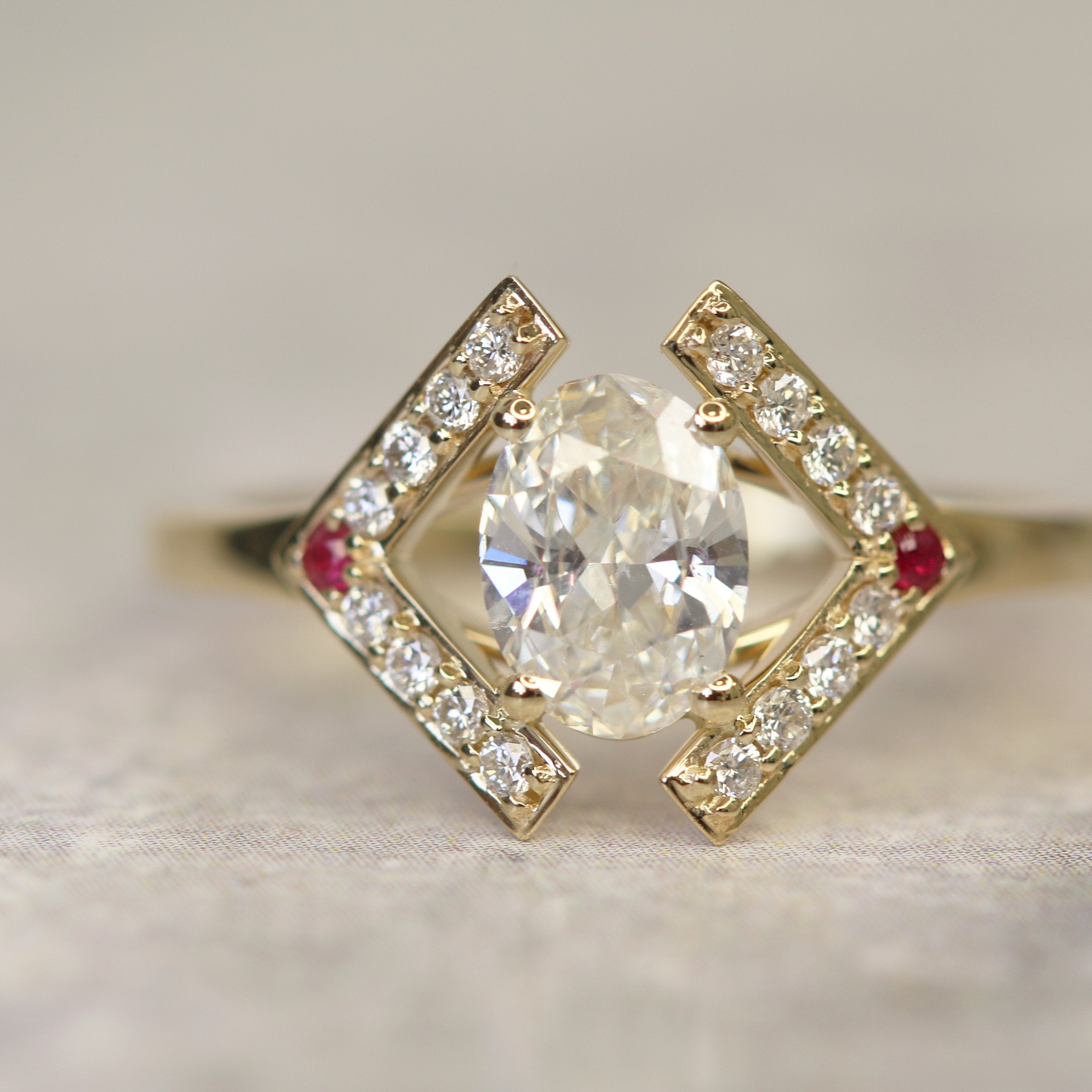 Multi Stone Natural Oval  Diamond Engagement Ring