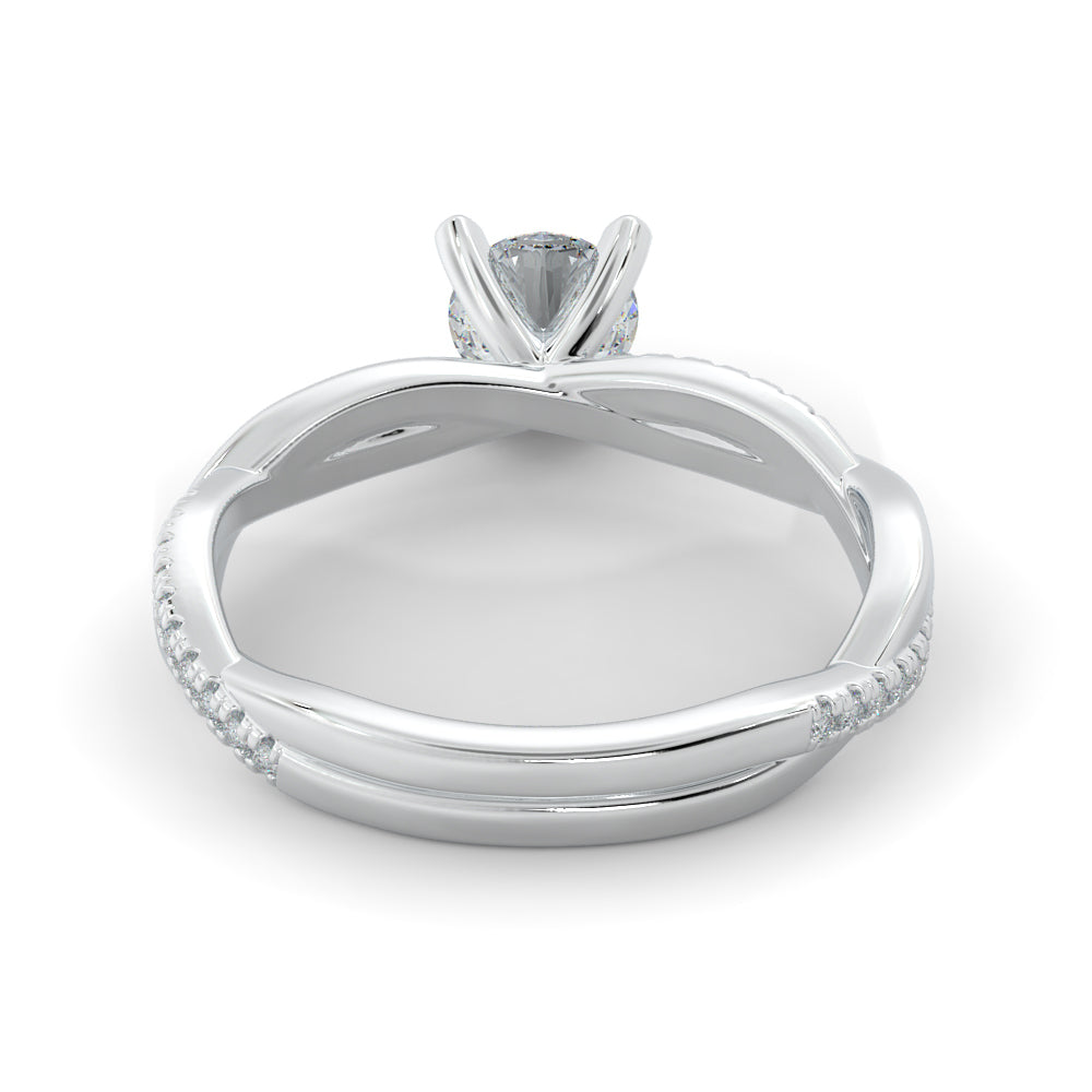 Twisted Shank Natural Round  Diamond Engagement Ring in White Gold