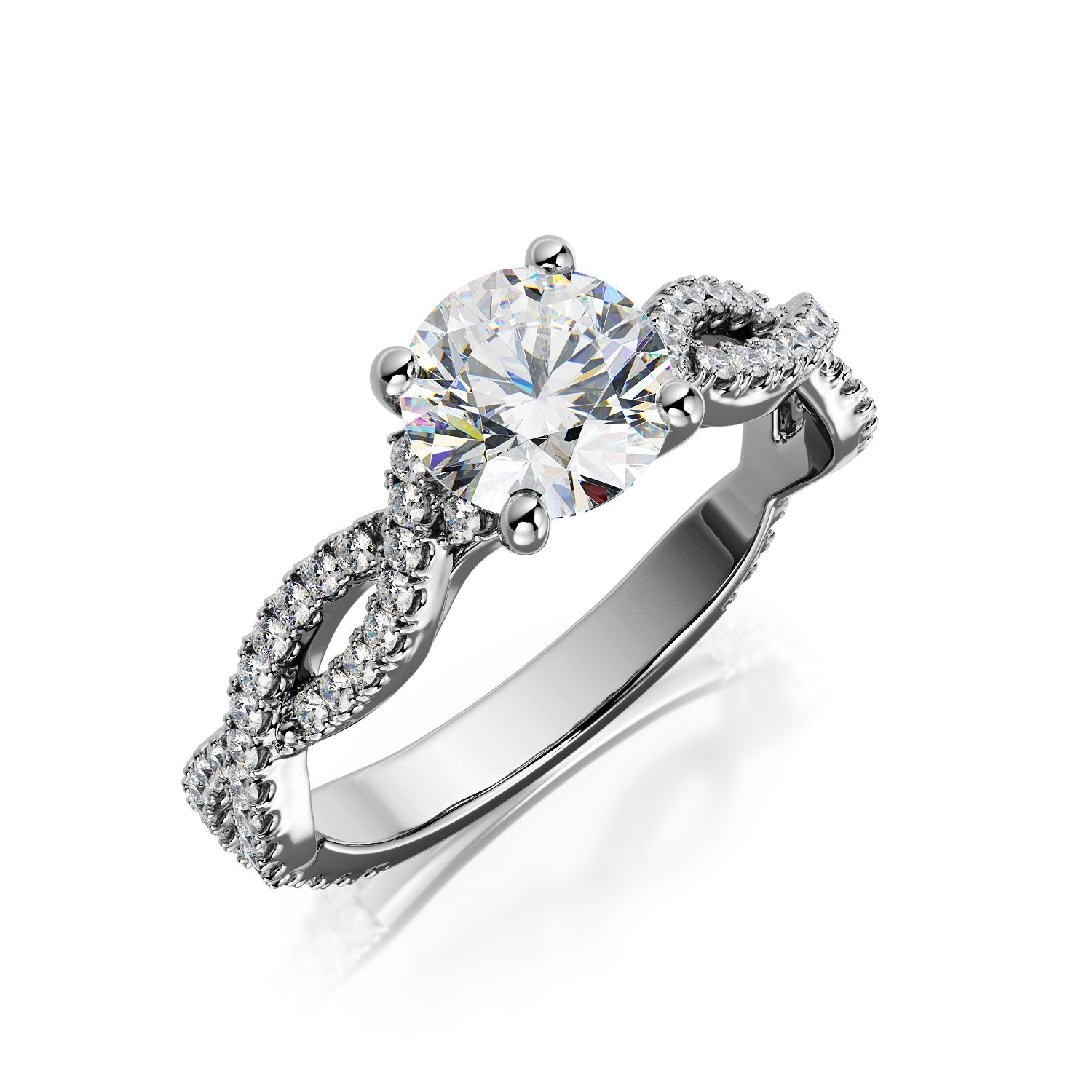 Ilios - Accent Diamonds Natural Round  Diamond Engagement Ring