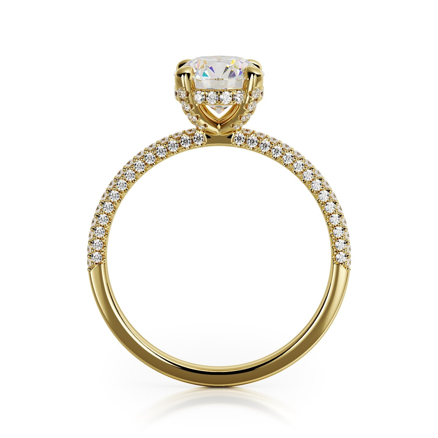 3-row band Natural Round  Diamond Engagement Ring