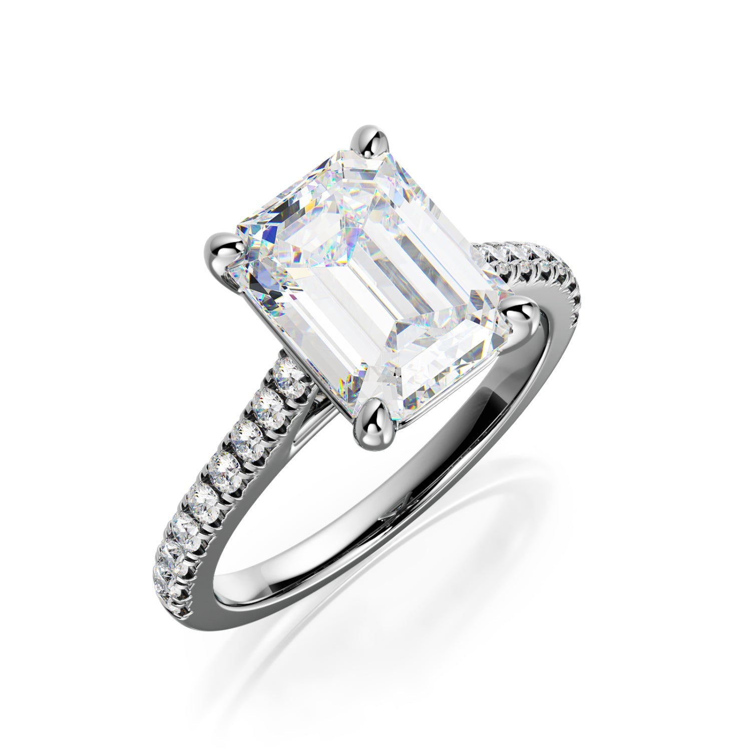 Accent Diamonds Natural Emerald Cut Diamond Engagement Ring