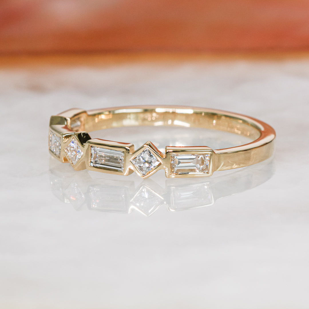 Keren - Art Deco Bezel Natural Baguettes cut Diamond Wedding Band