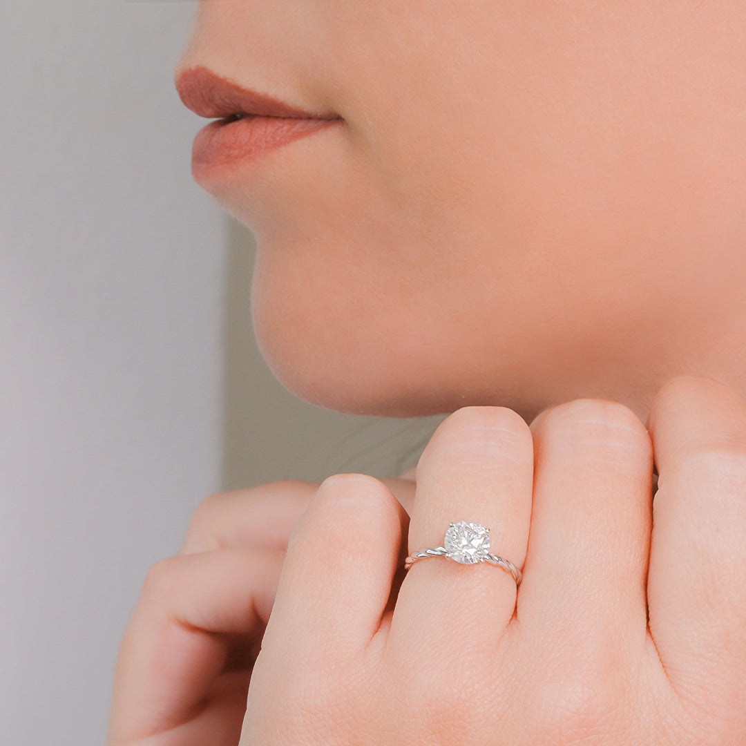 Twisted Shank Natural Round Cut Diamond Engagement Ring