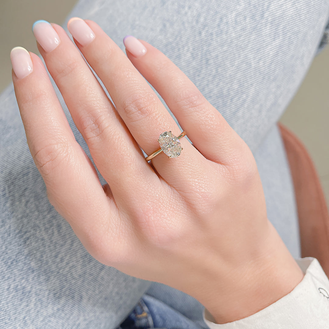 Claw Prongs 2- Carat Natural Oval  Diamond Engagement Ring
