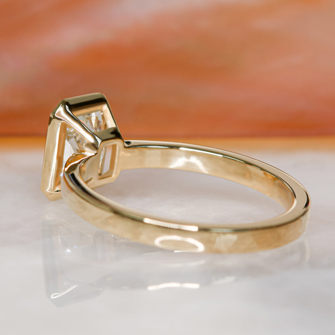 Art Deco Bezel Natural Radiant Cut Diamond Engagement Ring