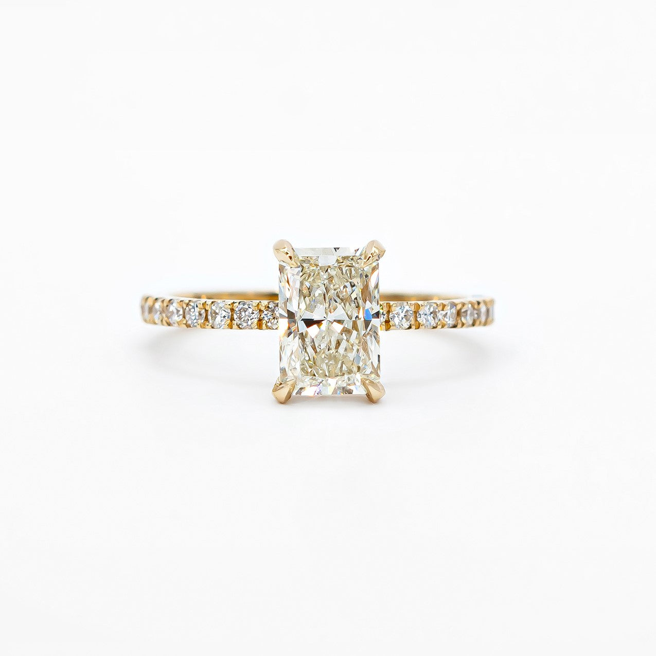 Hidden Halo Natural Radiant  Diamond Engagement Ring Yellow Gold