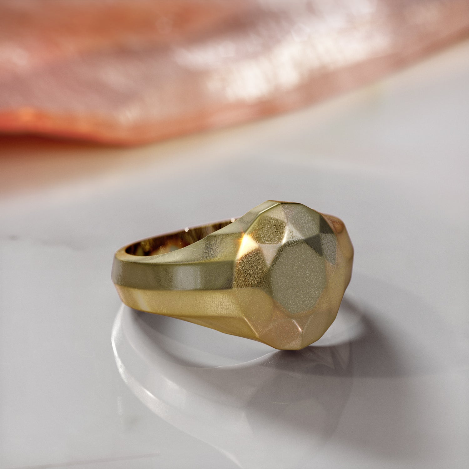 14K Diamond Shaped Signet Ring For Men