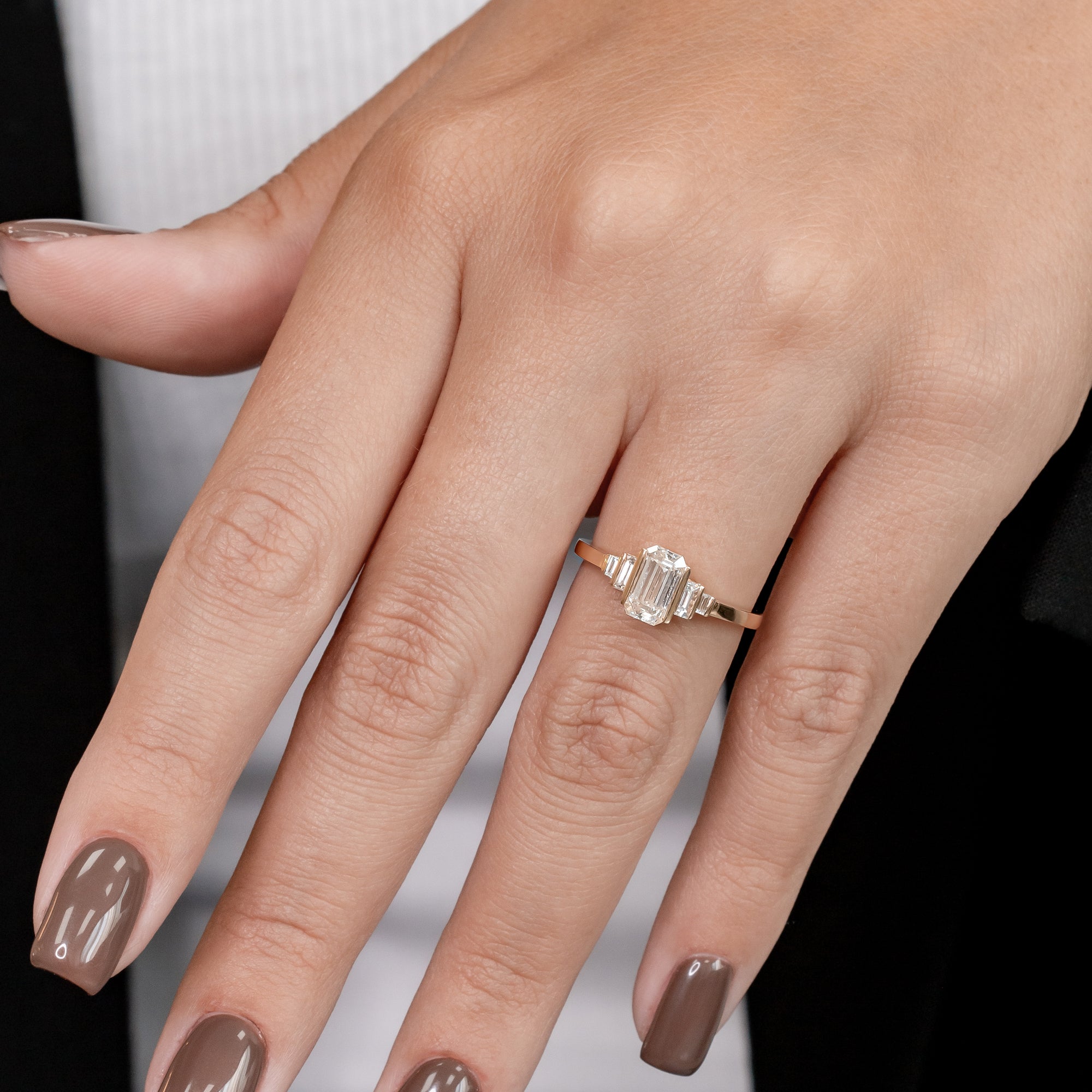 Art Deco Vintage Natural Emerald Cut Diamond Engagement Ring