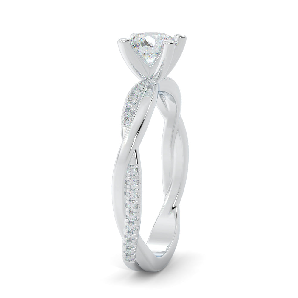 Twisted Shank Natural Round  Diamond Engagement Ring in White Gold
