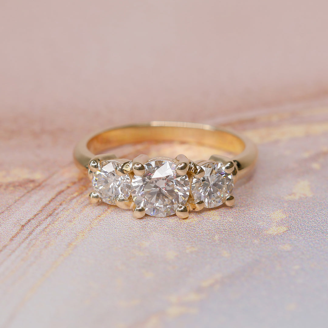 Three-Stone Natural Round  Diamond Engagement Ring
