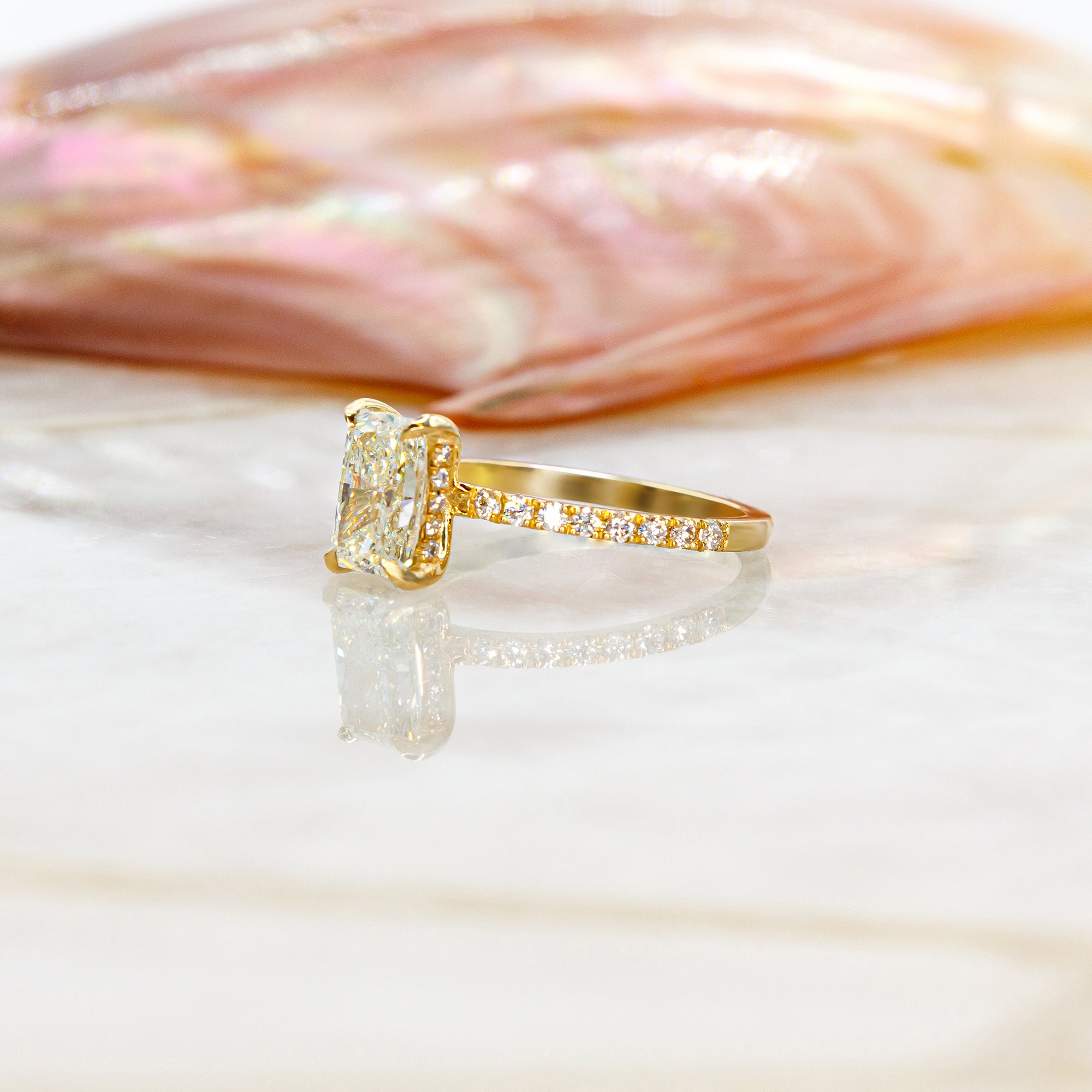 Hidden Halo Natural Radiant  Diamond Engagement Ring Yellow Gold