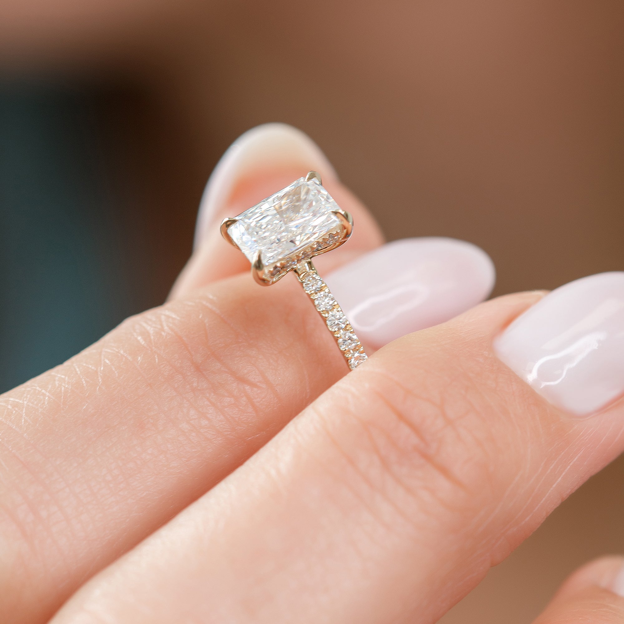 Hidden Halo Natural Radiant  Diamond Engagement Ring Yellow Gold