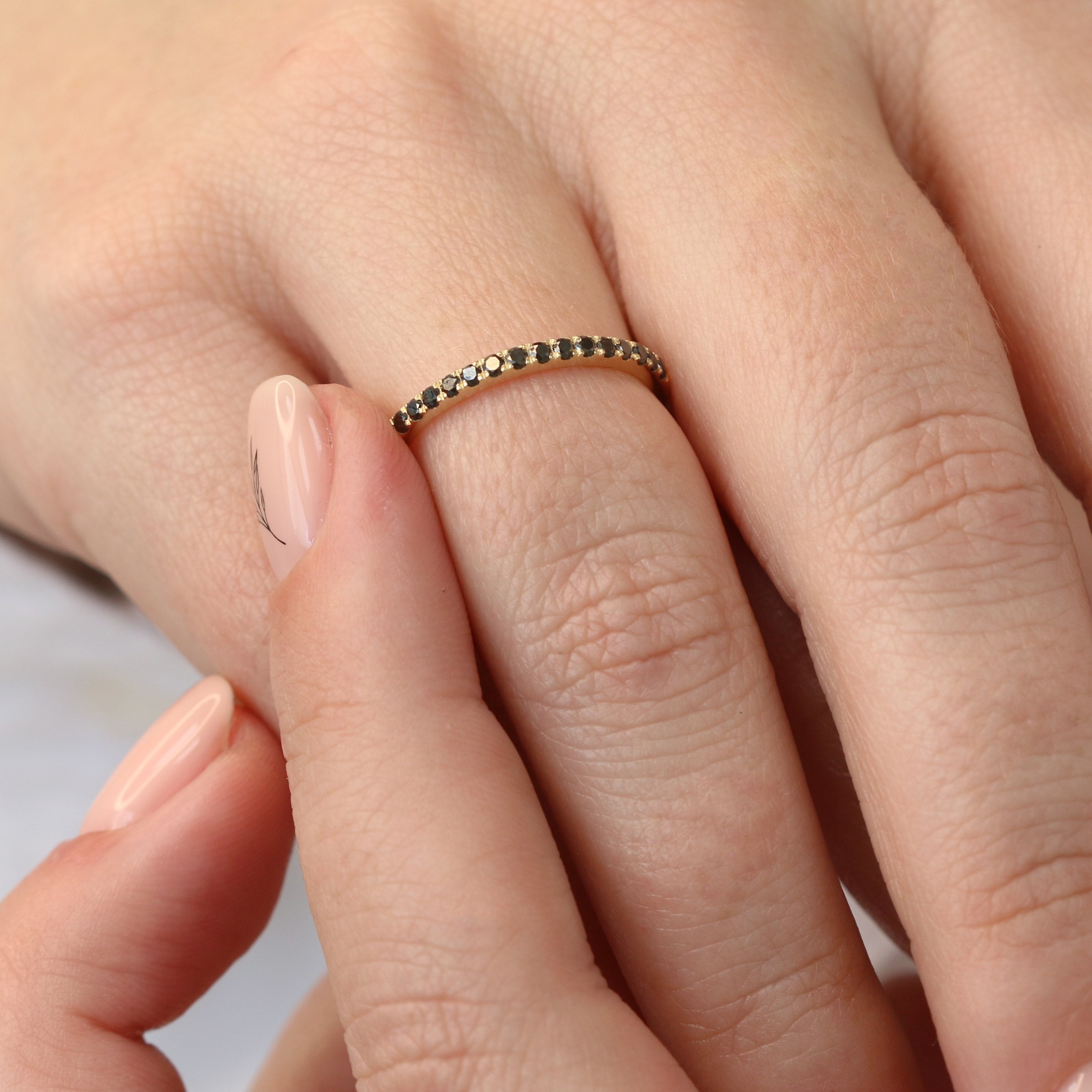 Unique Wedding Ring with  Cut Natural Black Diamonds