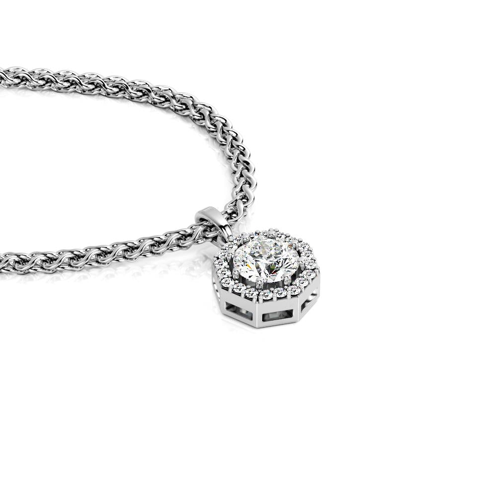 Octagon Natural Diamond Halo Pendant with a White Necklace