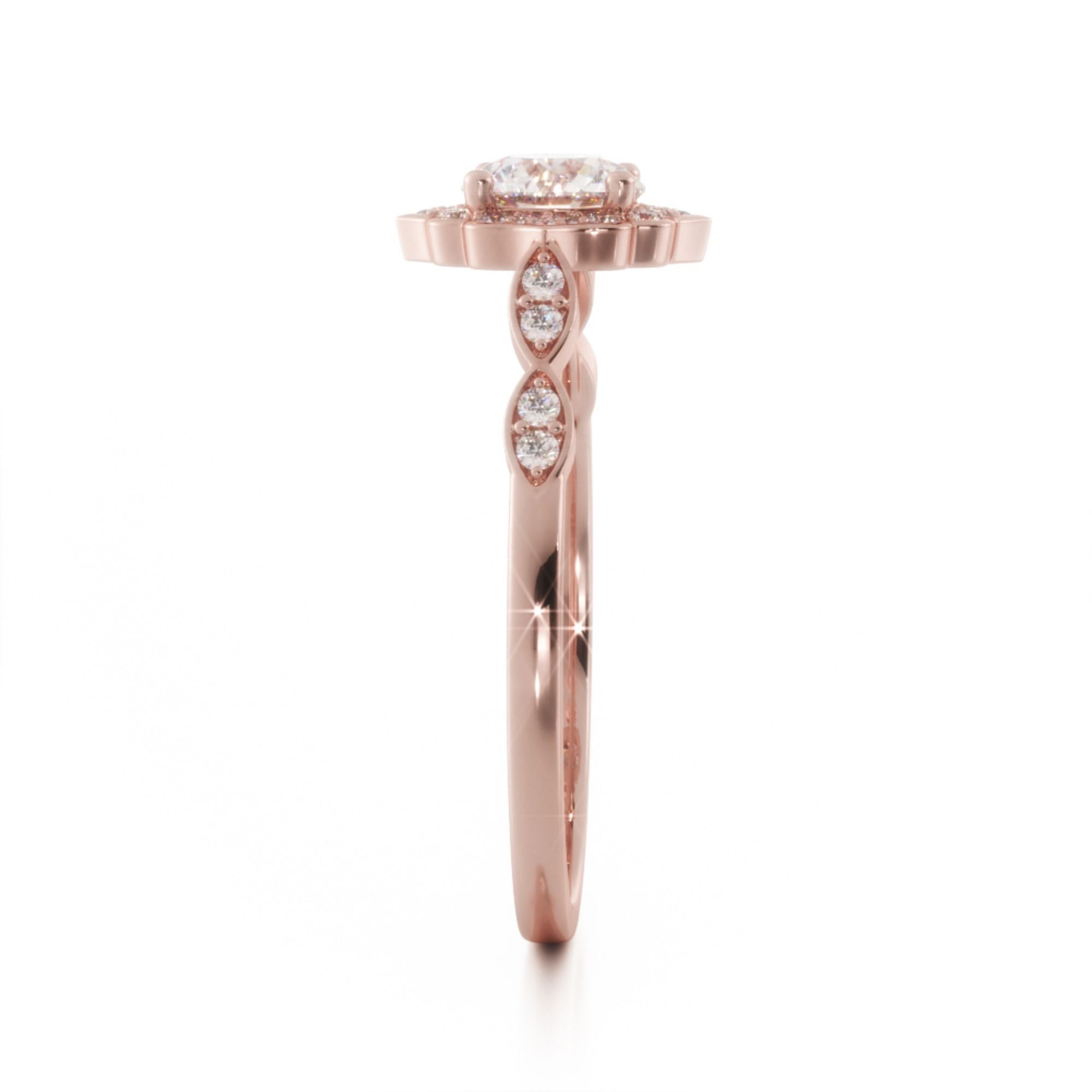 Licht - Decorative Halo Natural Round  Diamond Engagement Ring