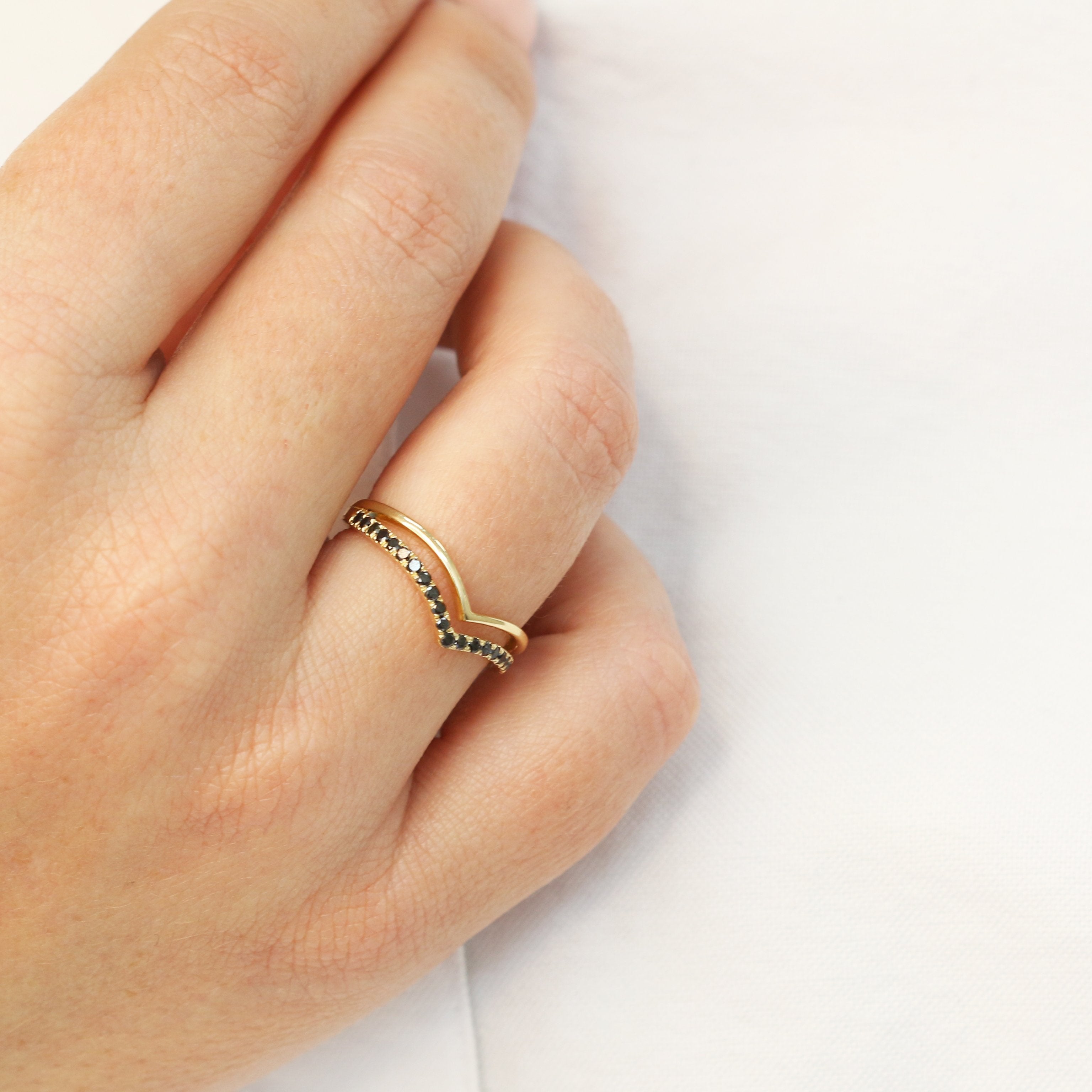 Unique Wedding Ring with  Cut Natural Black Diamonds