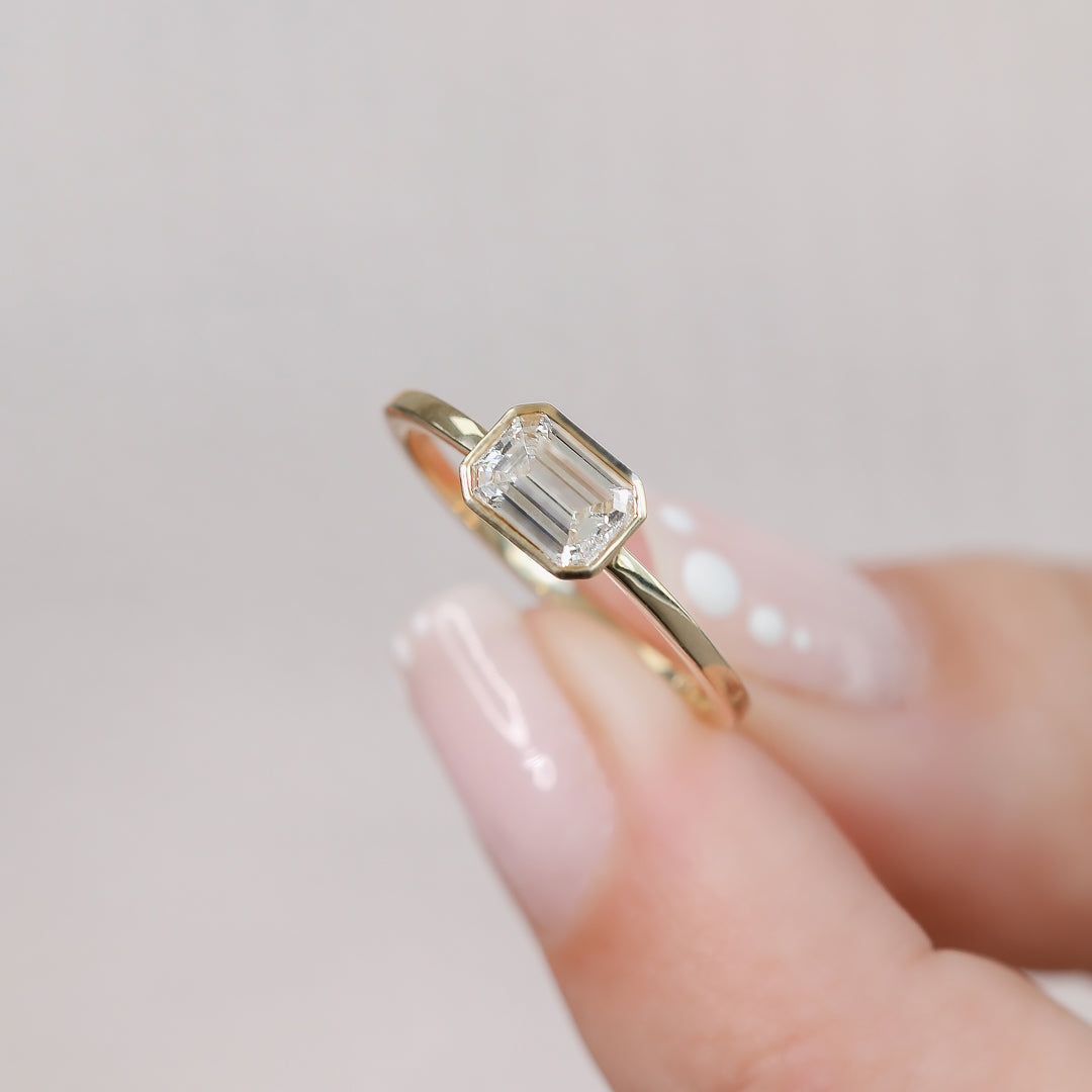 East West Natural Emerald Cut  Diamond Engagement Ring