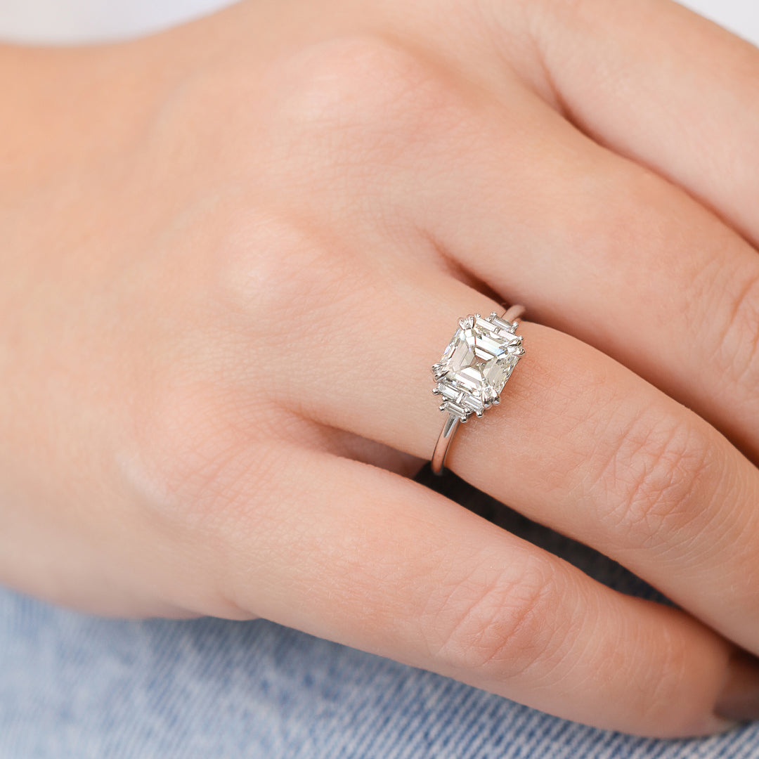 Natural Asscher Cut  Diamond Engagement Ring