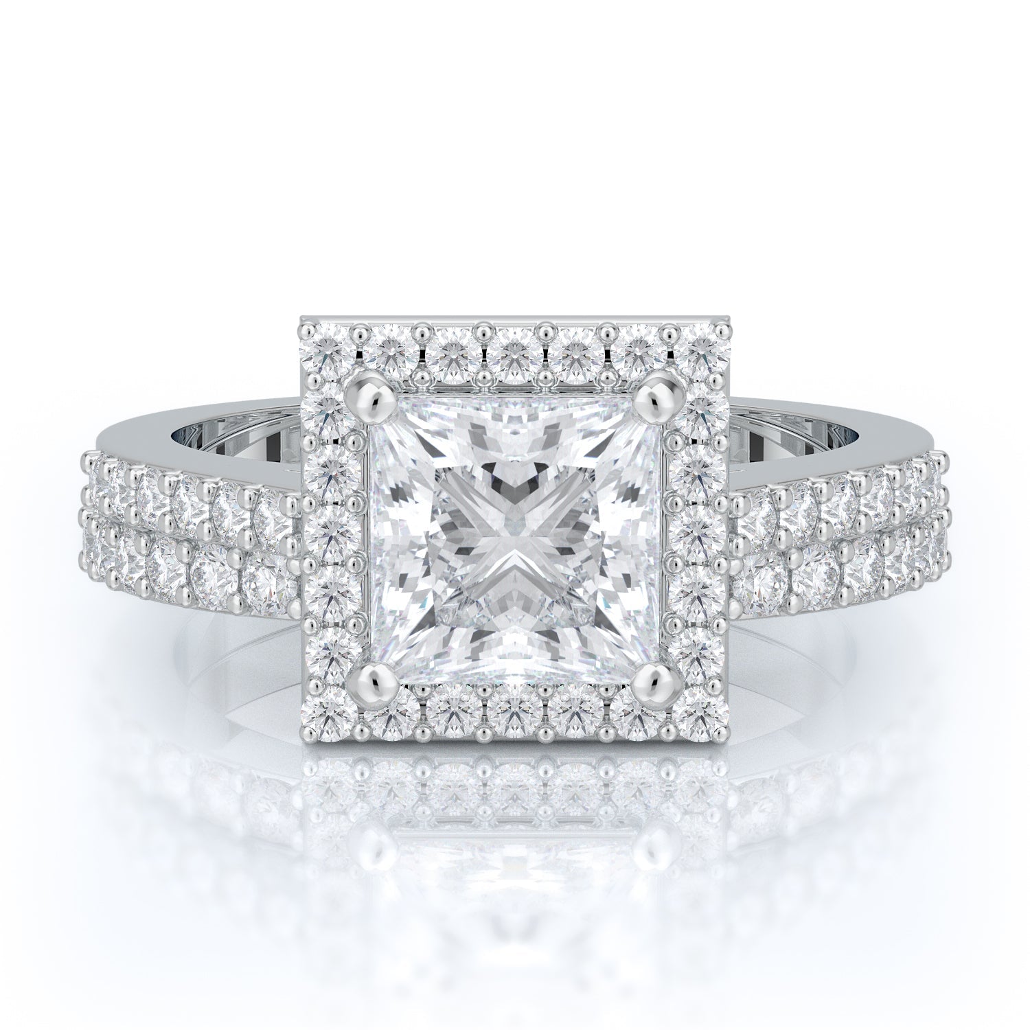 Halo Natural Princess  Diamond Engagement Set