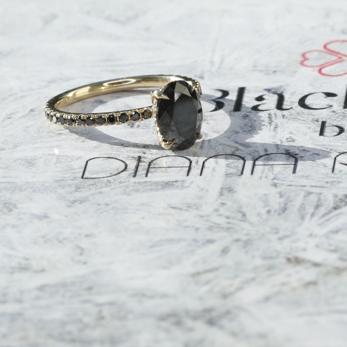 Unique Natural Black Diamond Oval Engagement Ring