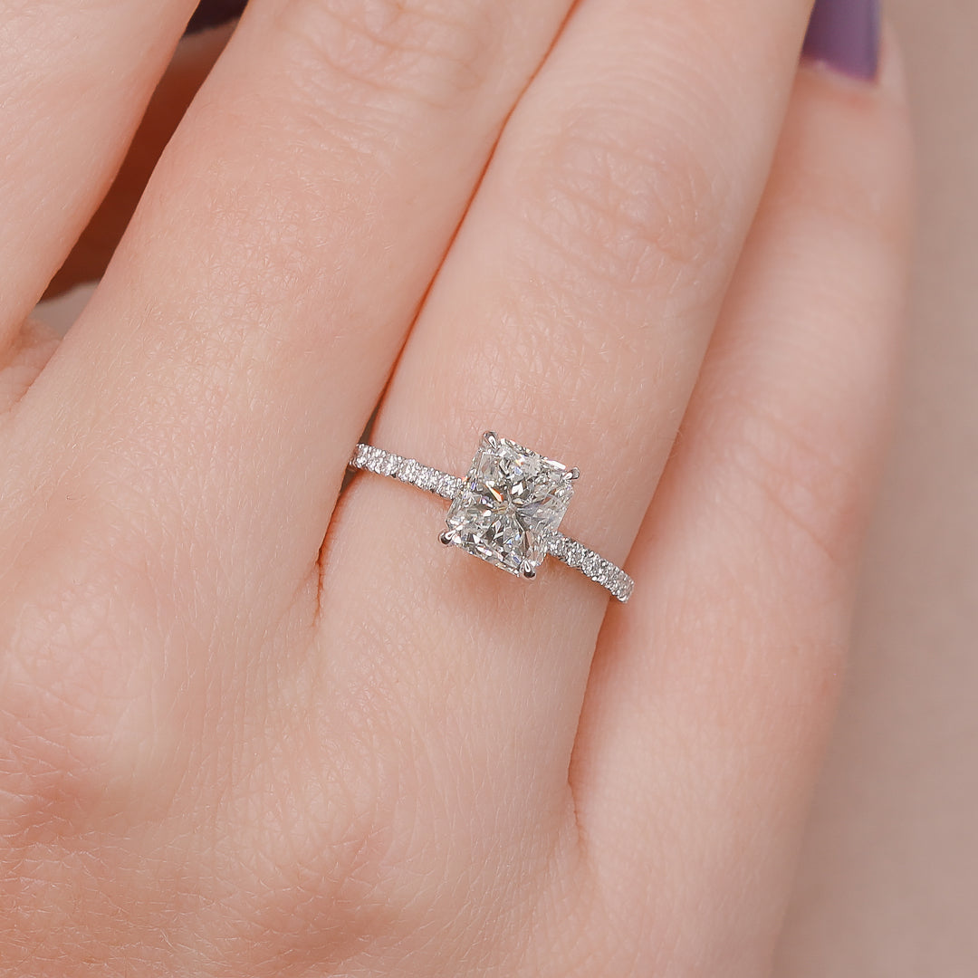 Hidden Halo Natural Radiant  Diamond Engagement Ring