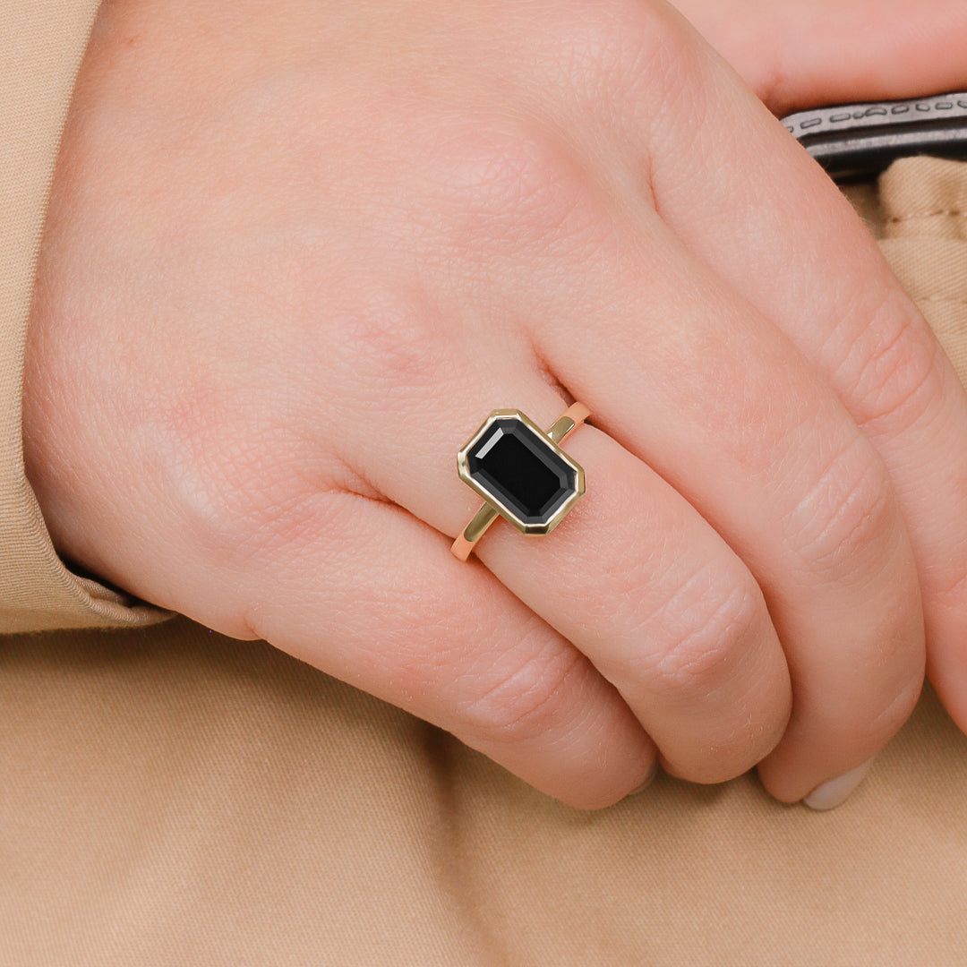 Bezel Natural Black Diamond Emerald Cut