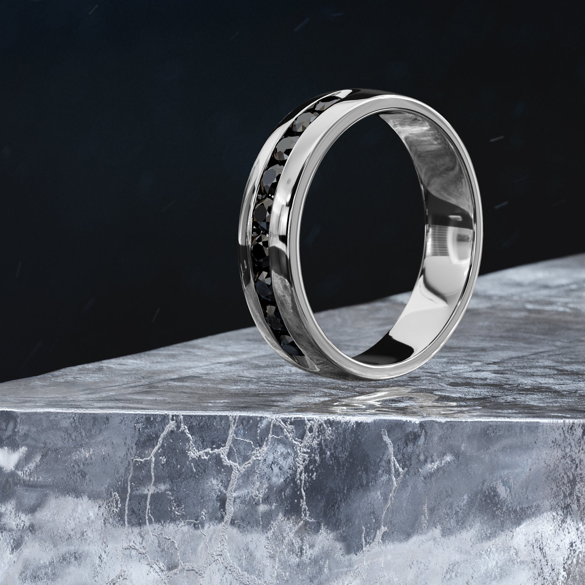Channel  Natural Black & White  Diamond Ring