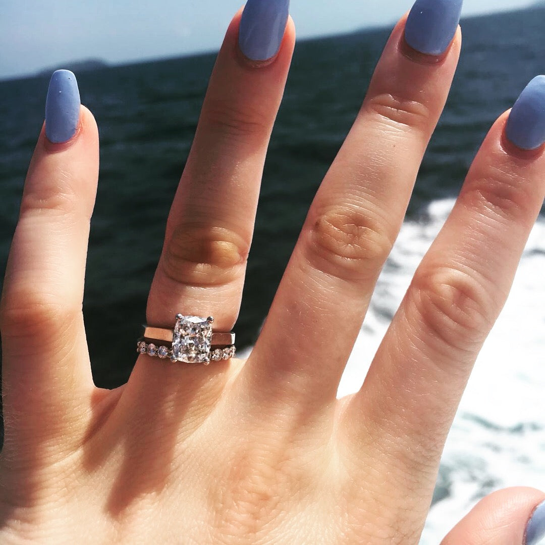 Solitaire NaturalCushion Cut & Half Eternity Diamond Bridal Set