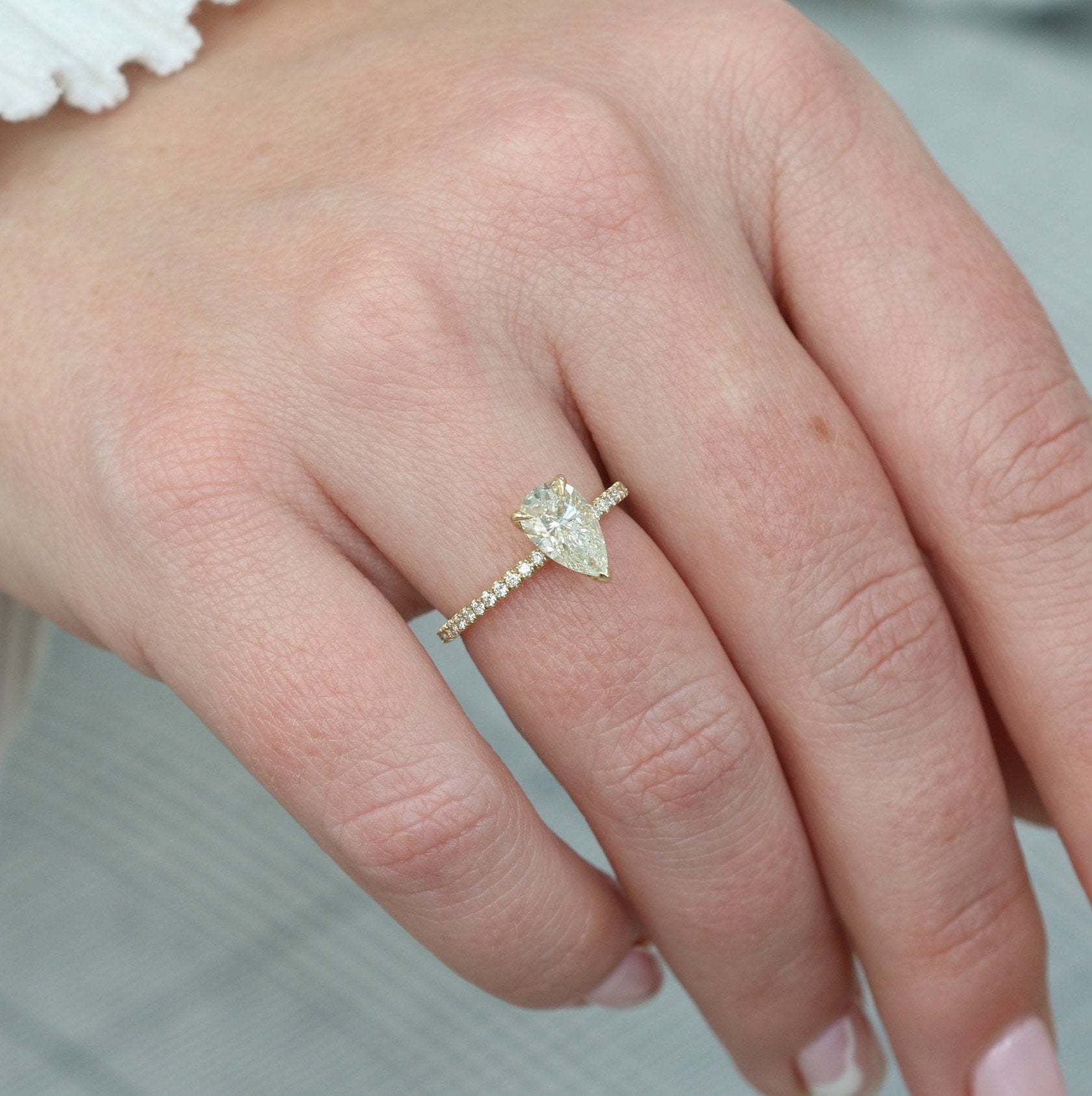 1.5 Carat Natural Pear Cut Diamond Engagement Ring