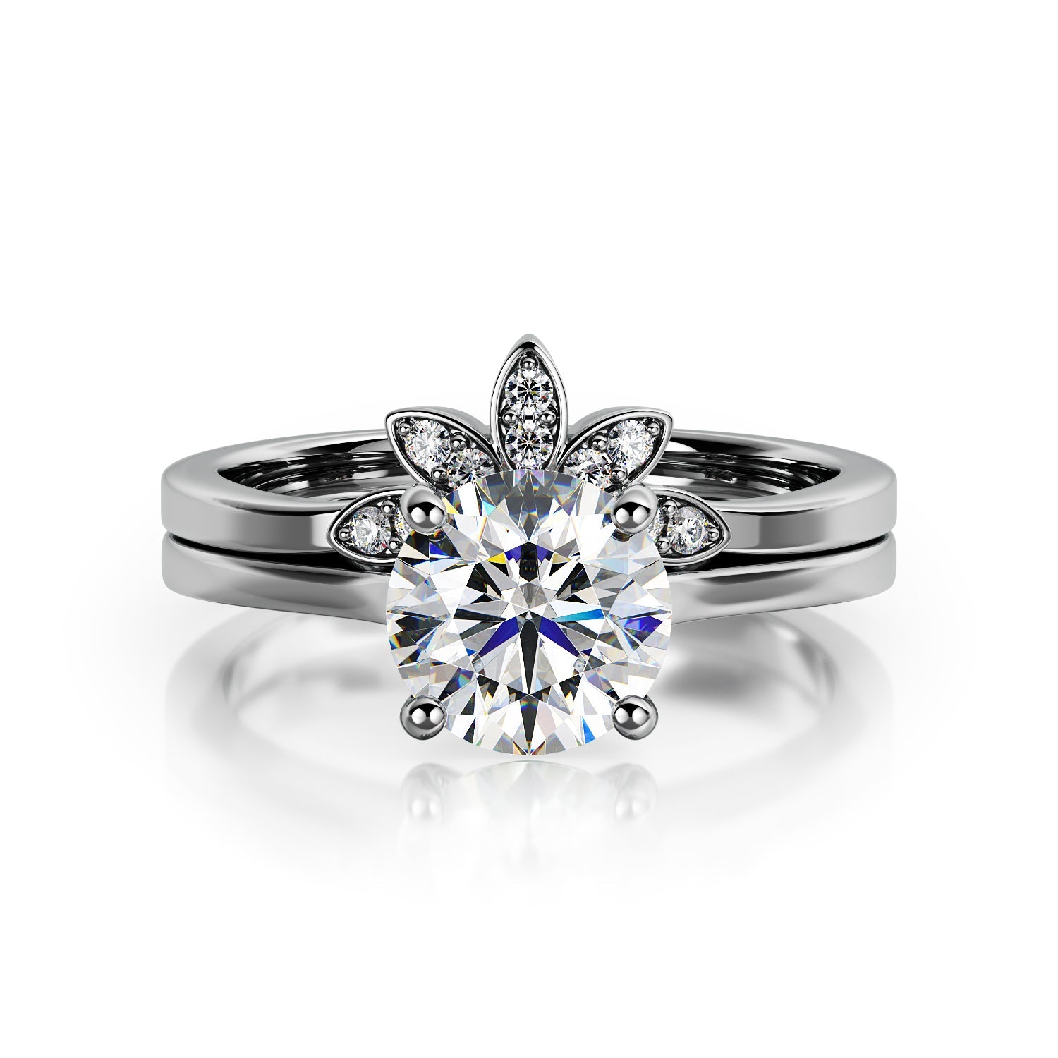 Glare - Plain Band Natural Round Cut Diamond Engagement Set