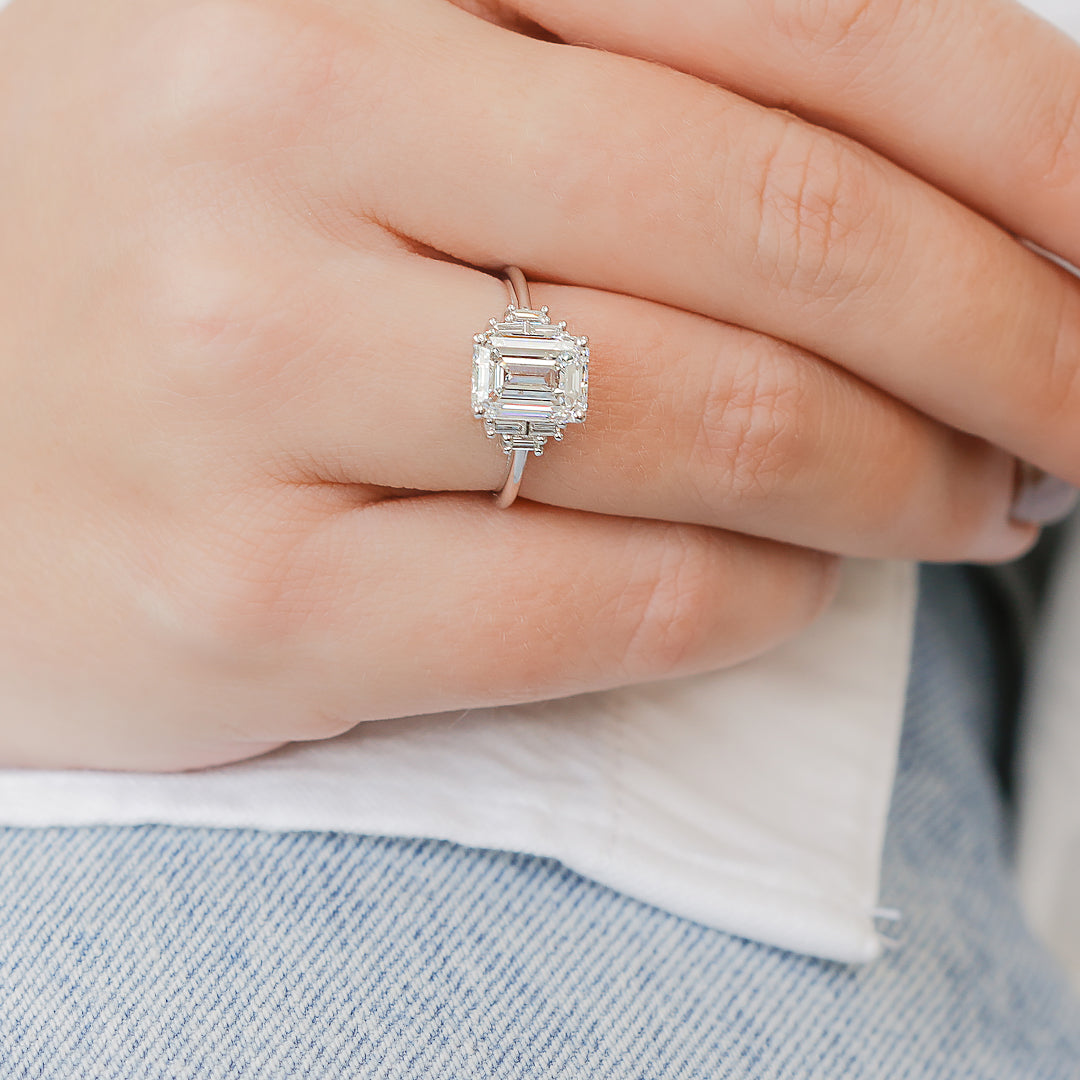 3.31 Carats Natural Emerald Cut Unique Diamond Engagement Ring