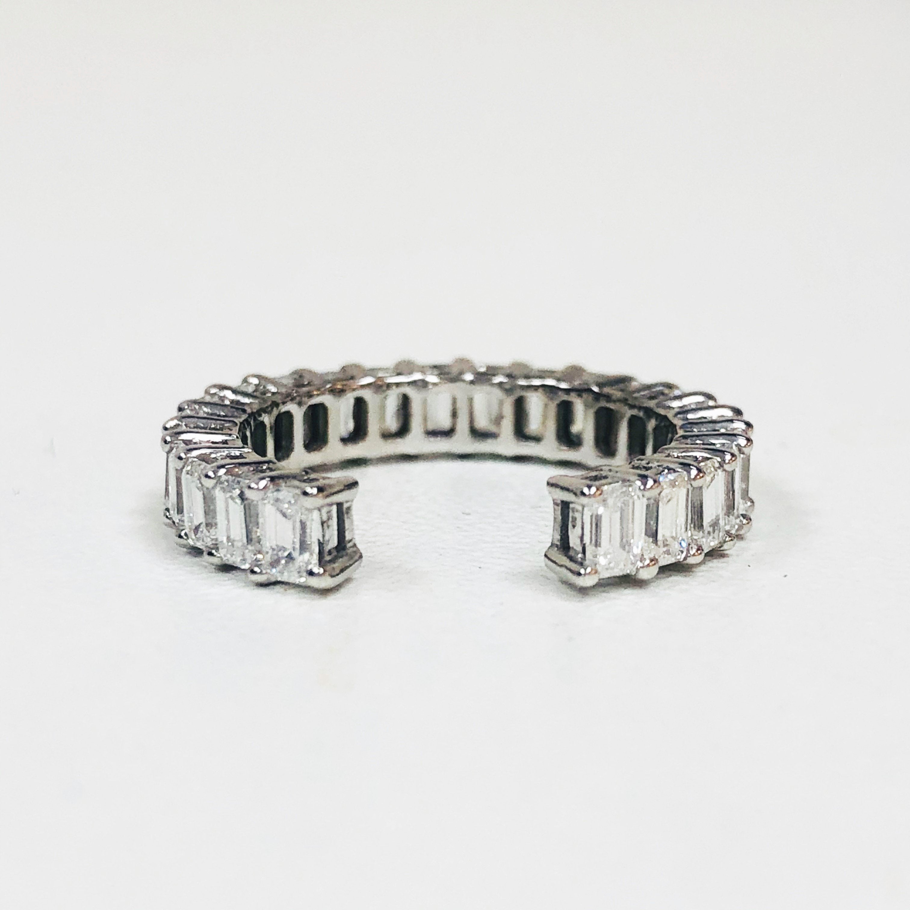Natural Emerald Cut Open Diamond Wedding Band