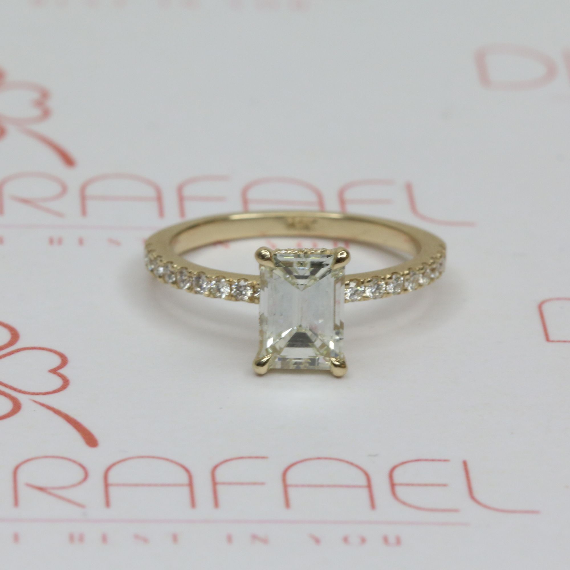 Natural Emerald Cut Diamond Engagement Ring Yellow Gold