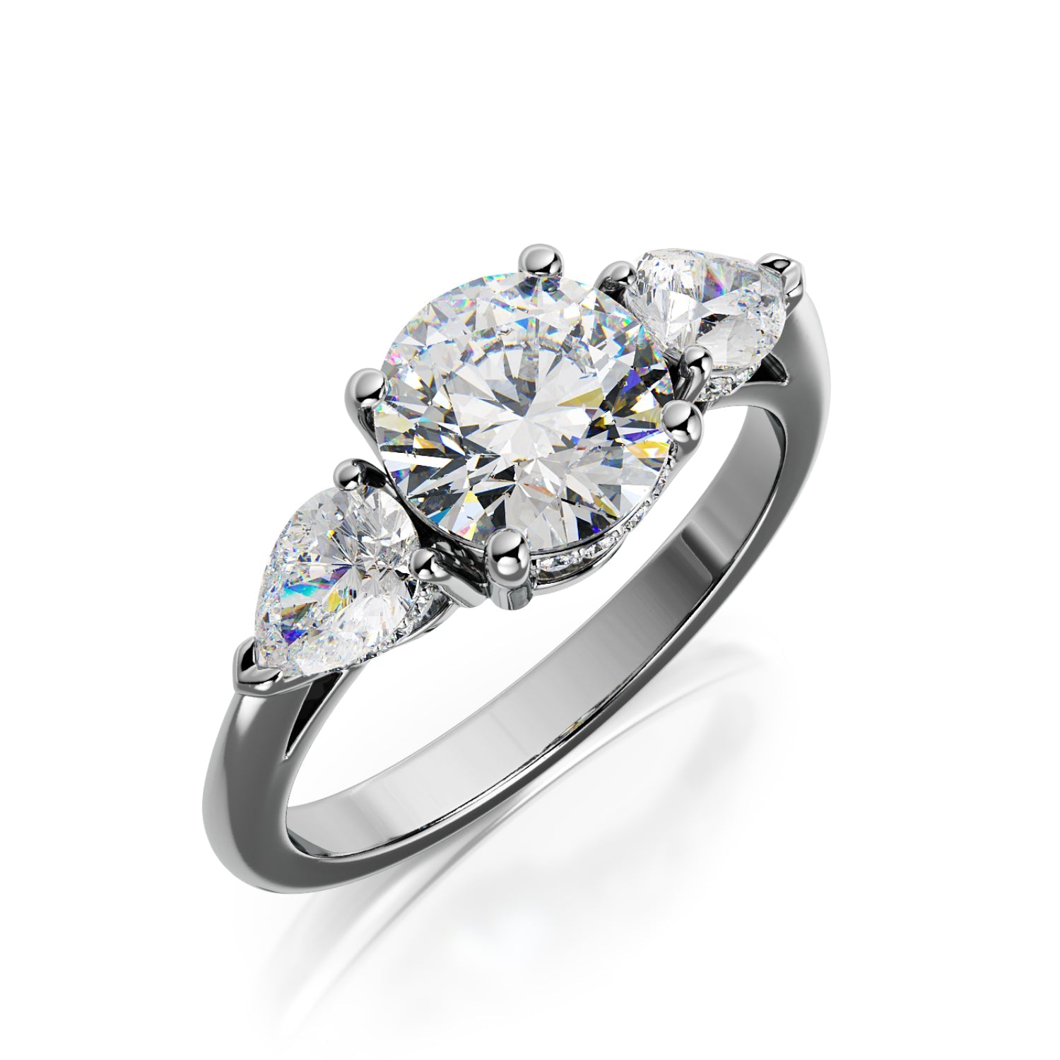4 Prongs Natural Round  Diamond Engagement Ring