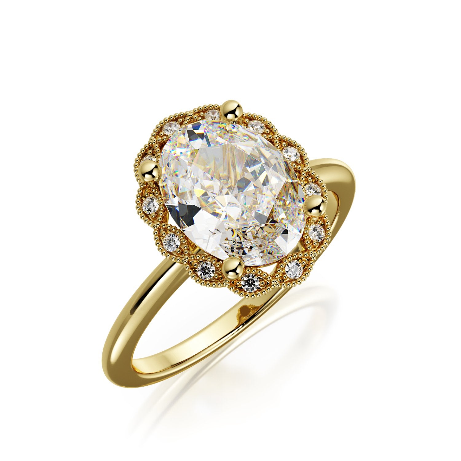 Decorative Halo Natural Oval Cut Diamond Engagement Ring