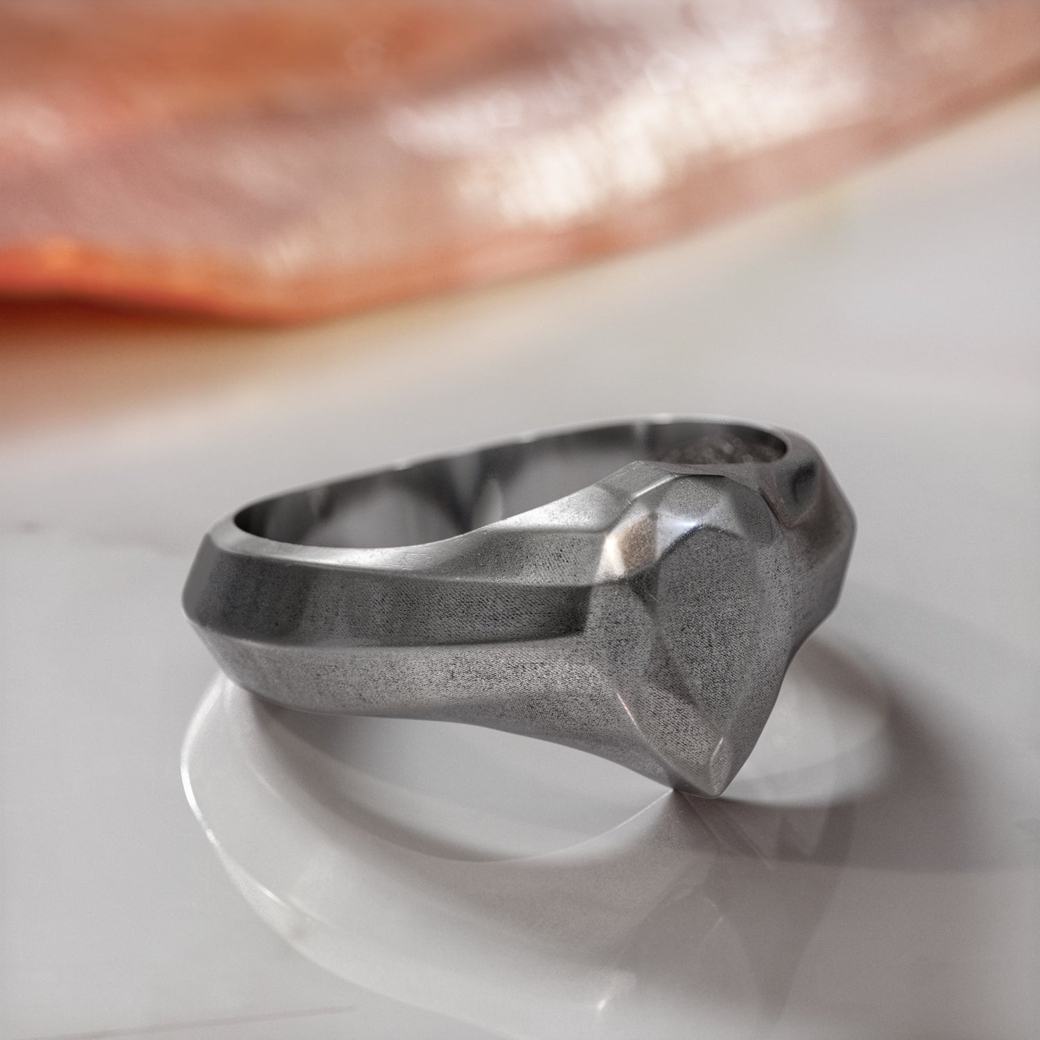 14K Diamond Shaped Signet Ring For Men