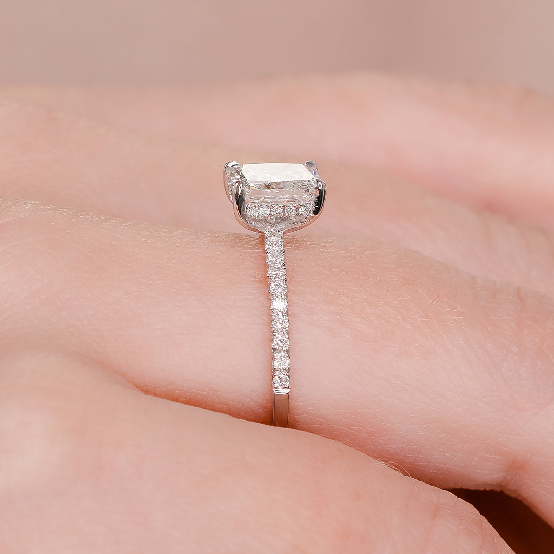 Hidden Halo Natural Radiant  Diamond Engagement Ring