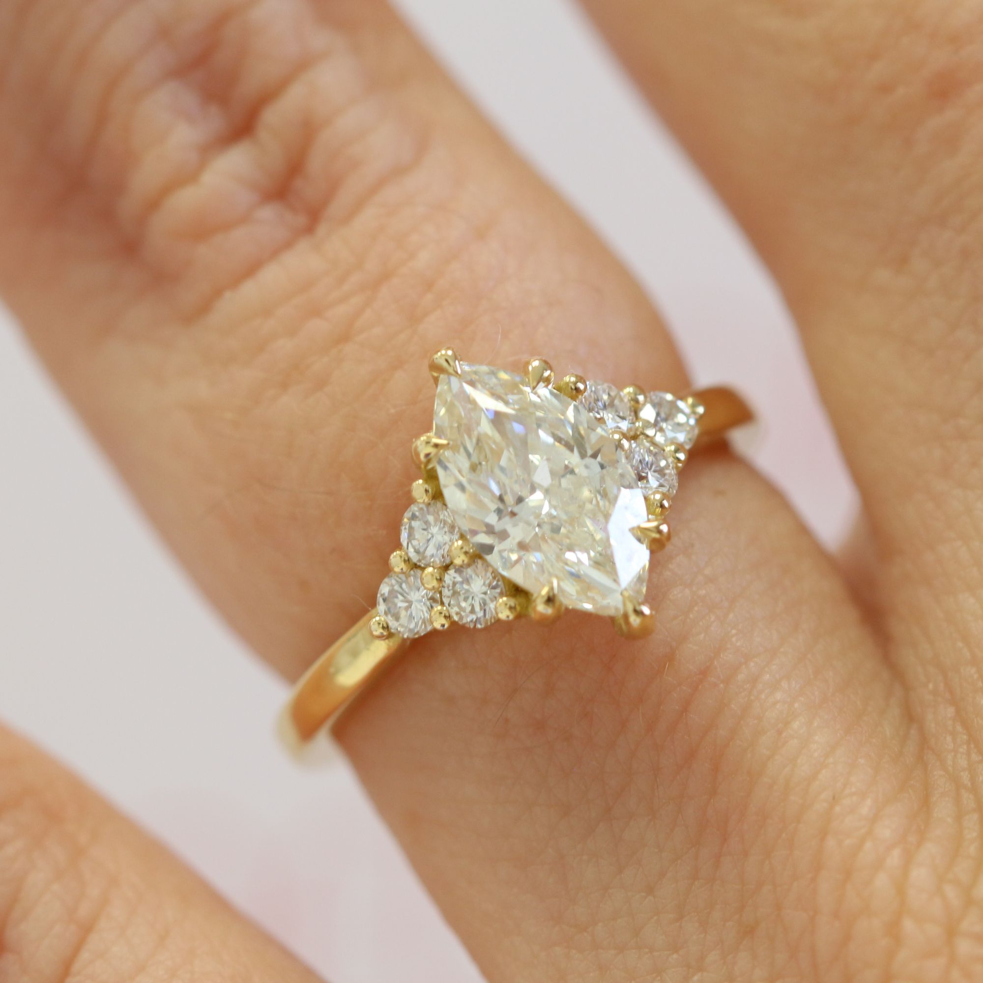 Plain Band Natural Marquise  Diamond Engagement Ring