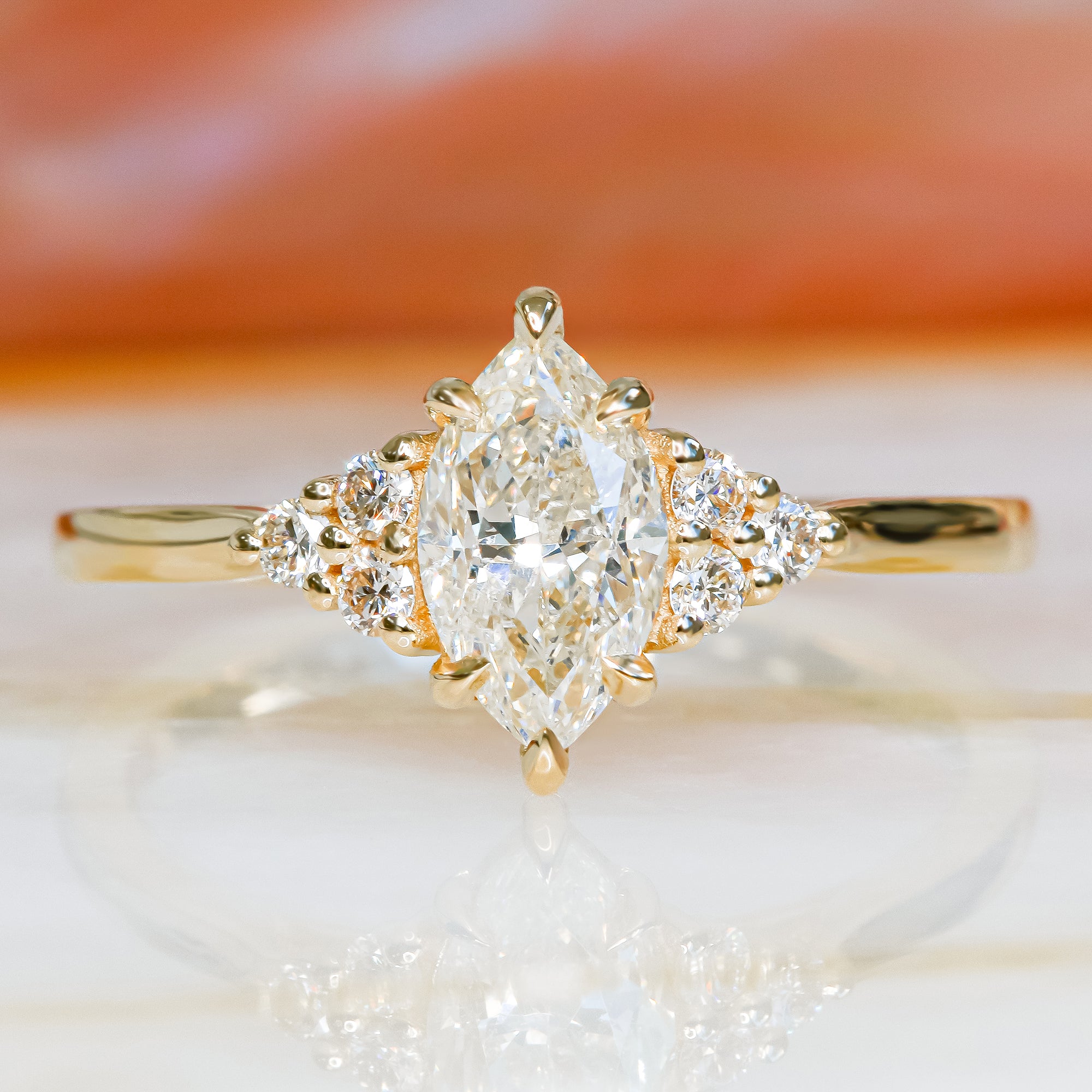 Plain Band Natural Marquise  Diamond Engagement Ring