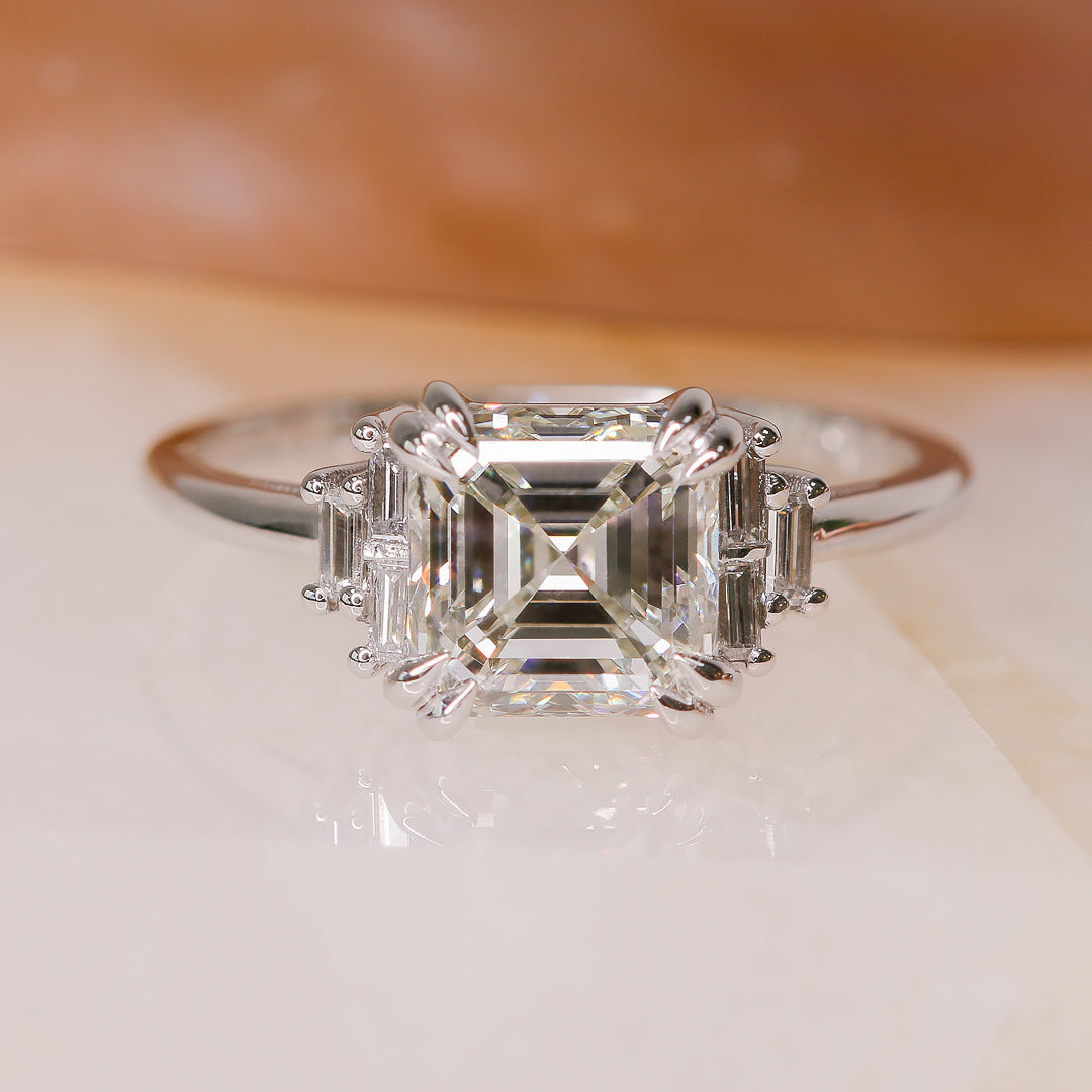 Natural Asscher Cut  Diamond Engagement Ring