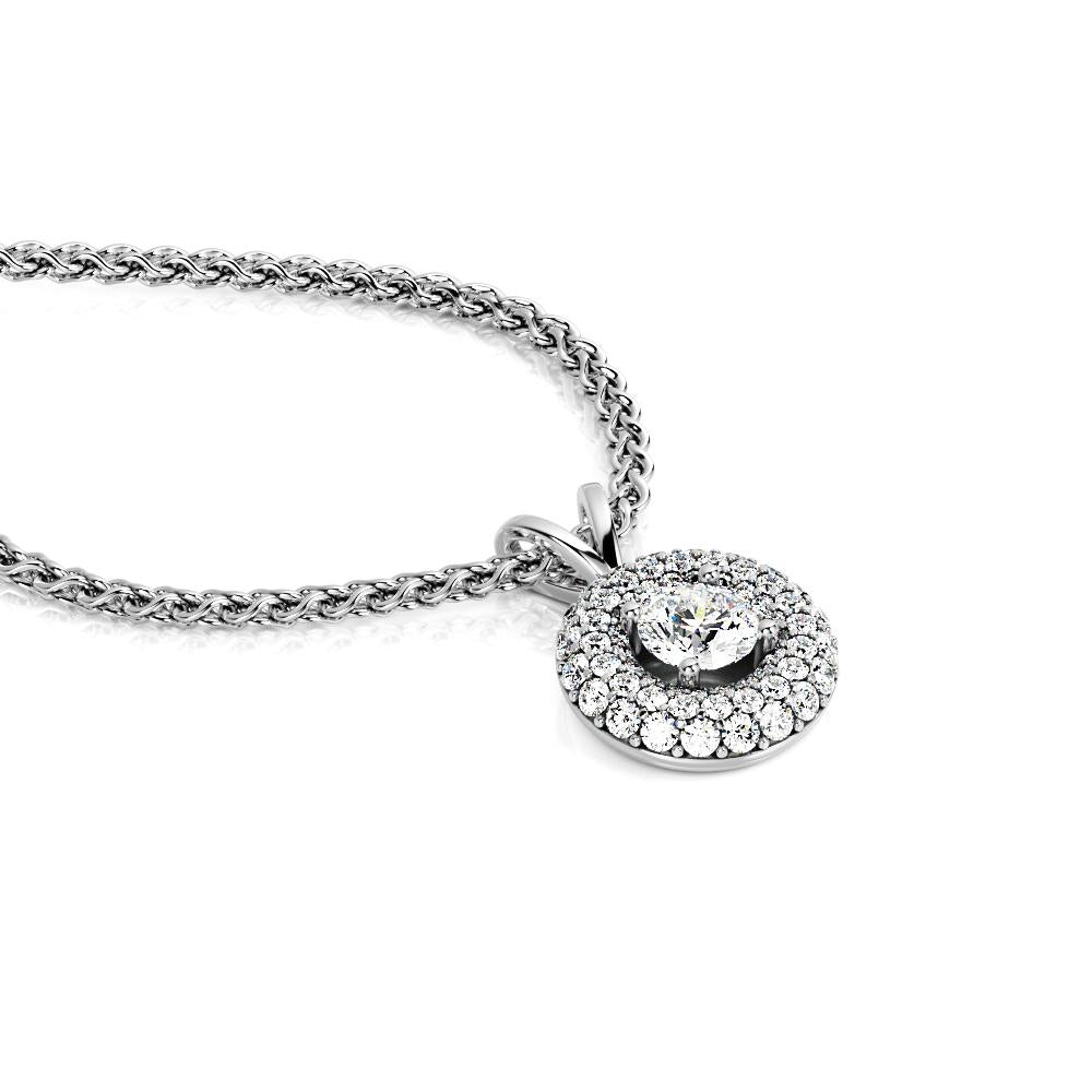 Natural Diamond 2-Row Halo Pendant with a White Necklace