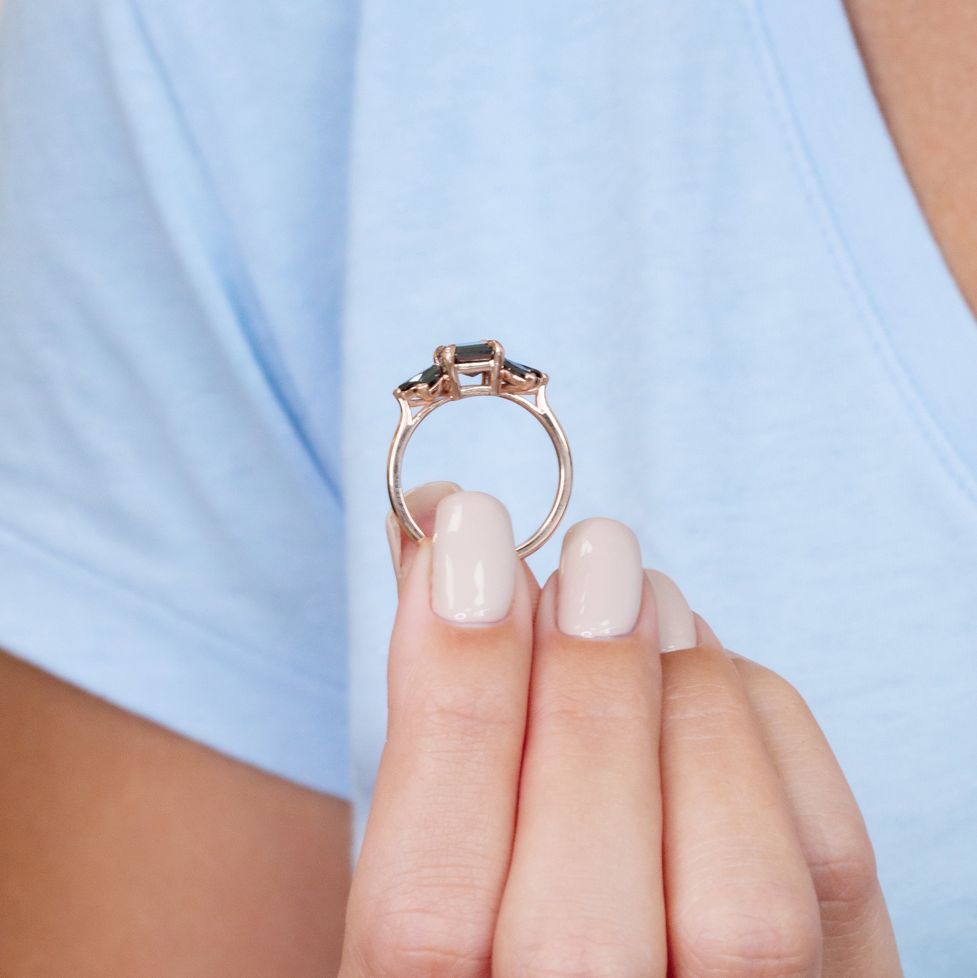 Natural Black Diamond Emerald Cut Engagement Ring