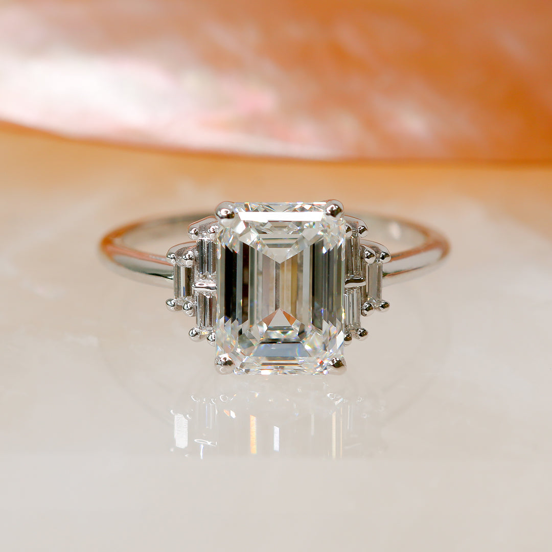 3.31 Carats Natural Emerald Cut Unique Diamond Engagement Ring