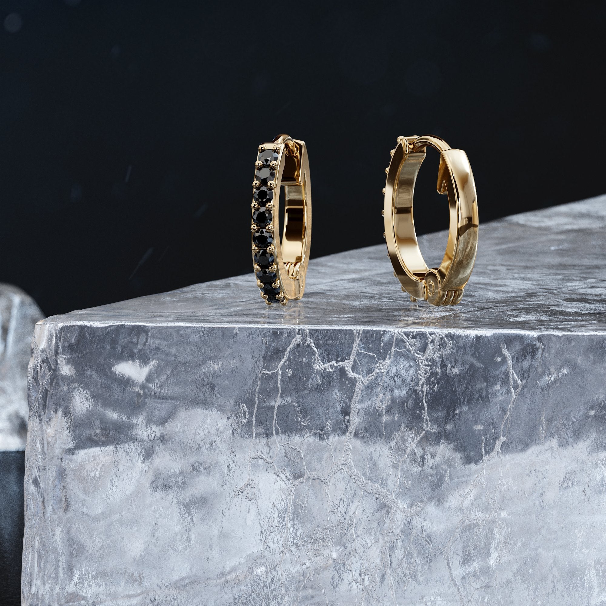 Natural Black Diamonds Yellow Gold Unique Earrings