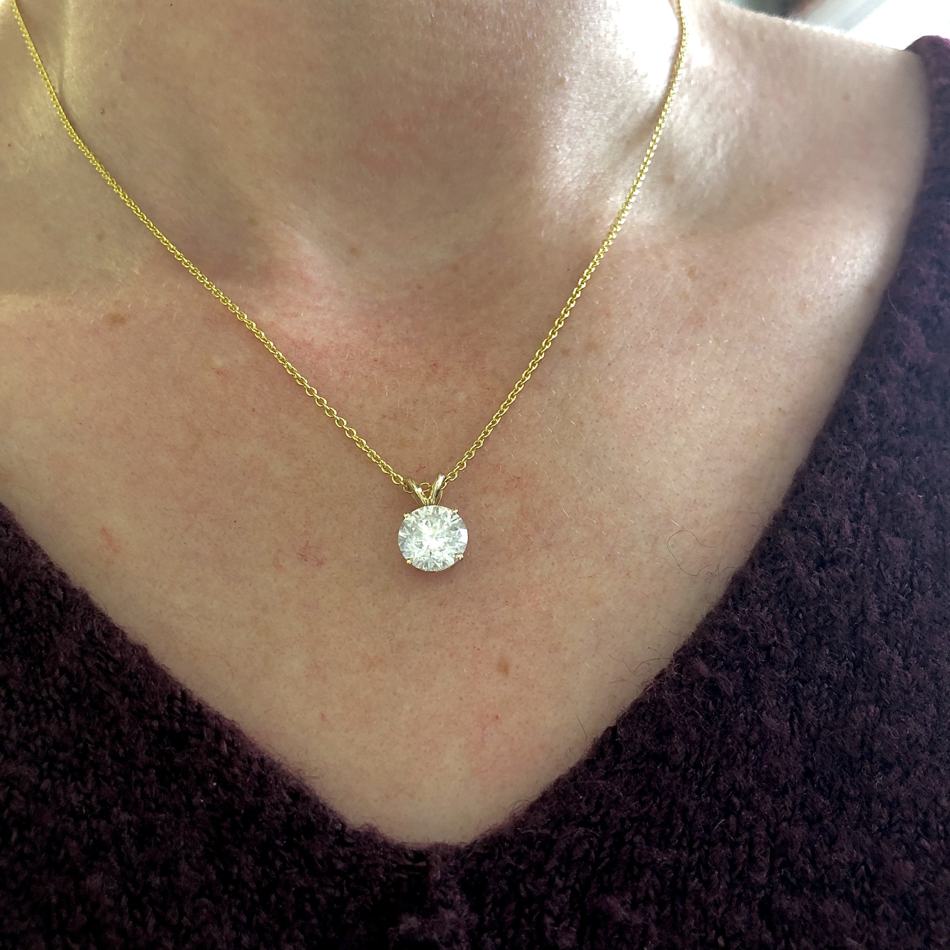 Natural Diamond Solitaire Pendant with a Yellow Gold Necklace