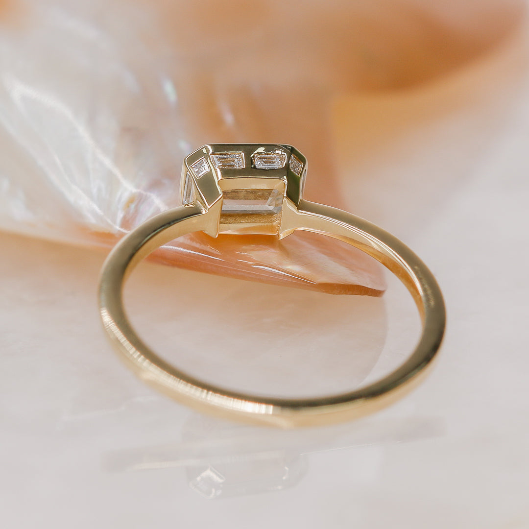 East West Natural Emerald Cut  Diamond Engagement Ring