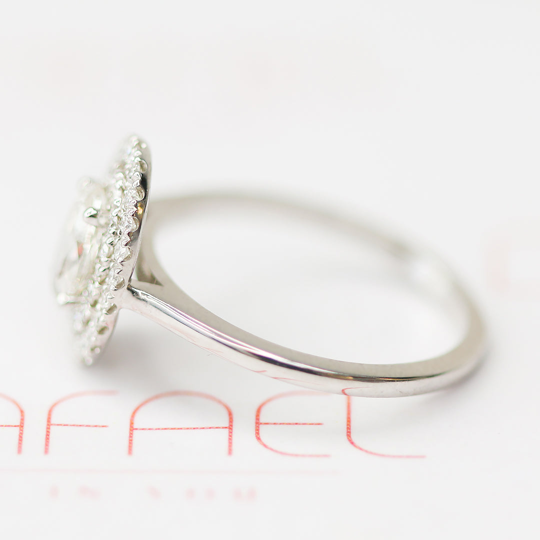 Double Halo Natural Oval Cut Diamond Engagement Ring