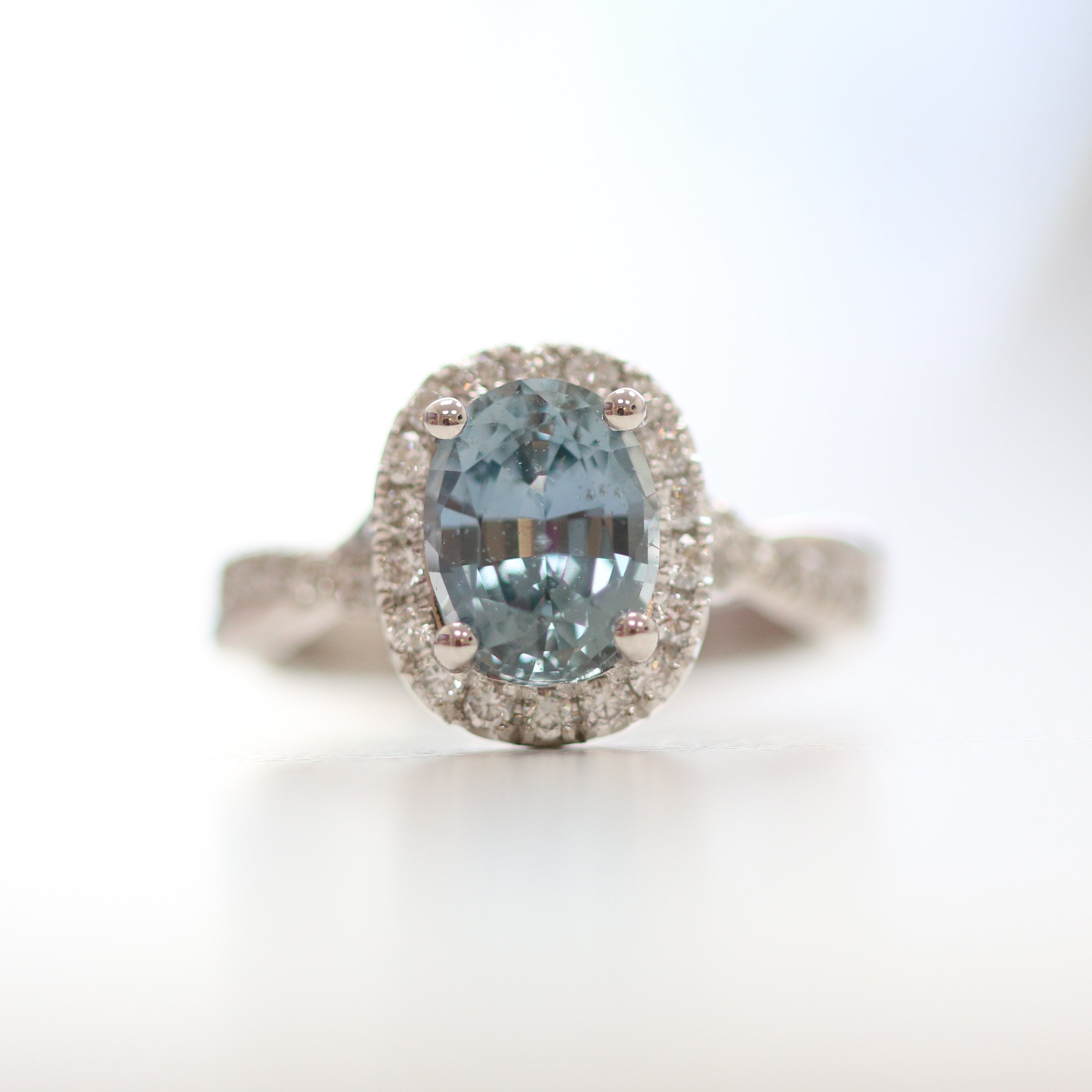 Translucent - Decorative shank Natural Oval Sapphire Engagement Ring