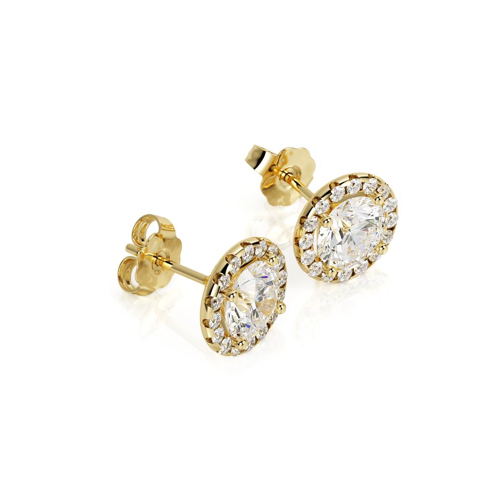 Halo Earrings Natural Diamonds in Yellow Gold