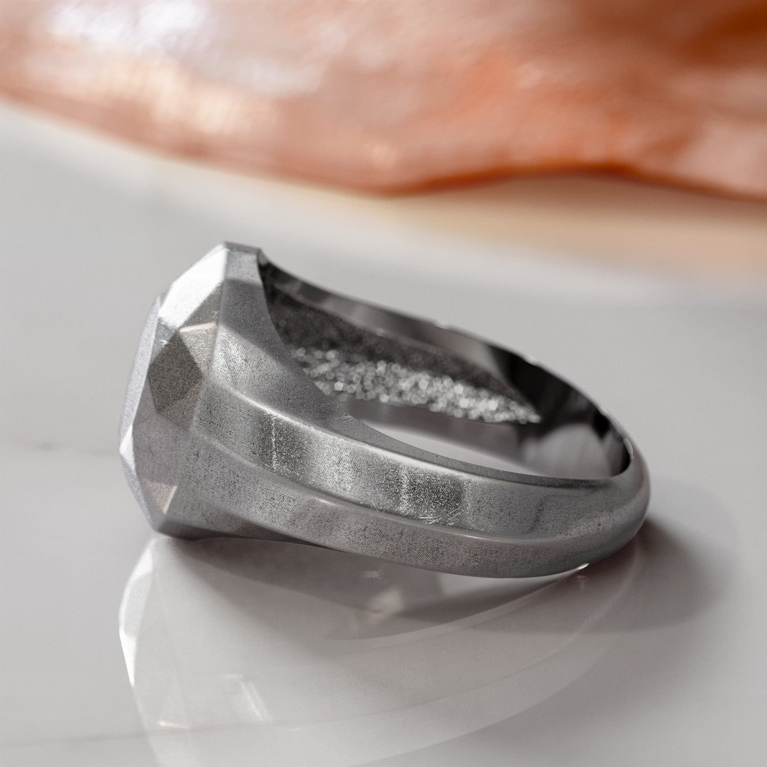 14K Diamond Shaped Signet Ring For Men